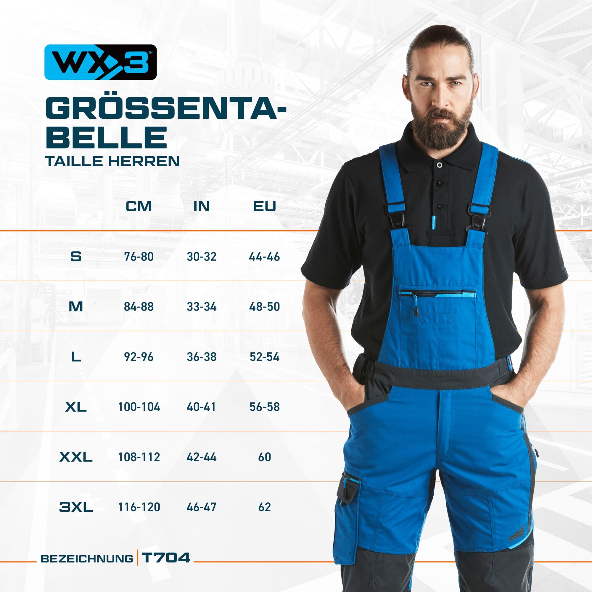 Portwest T704 Men's Bib and Brace Work Overalls - WX3 Durable Workwear Dungarees with Elasticated Straps and Storage Pockets Metal Grey, Large