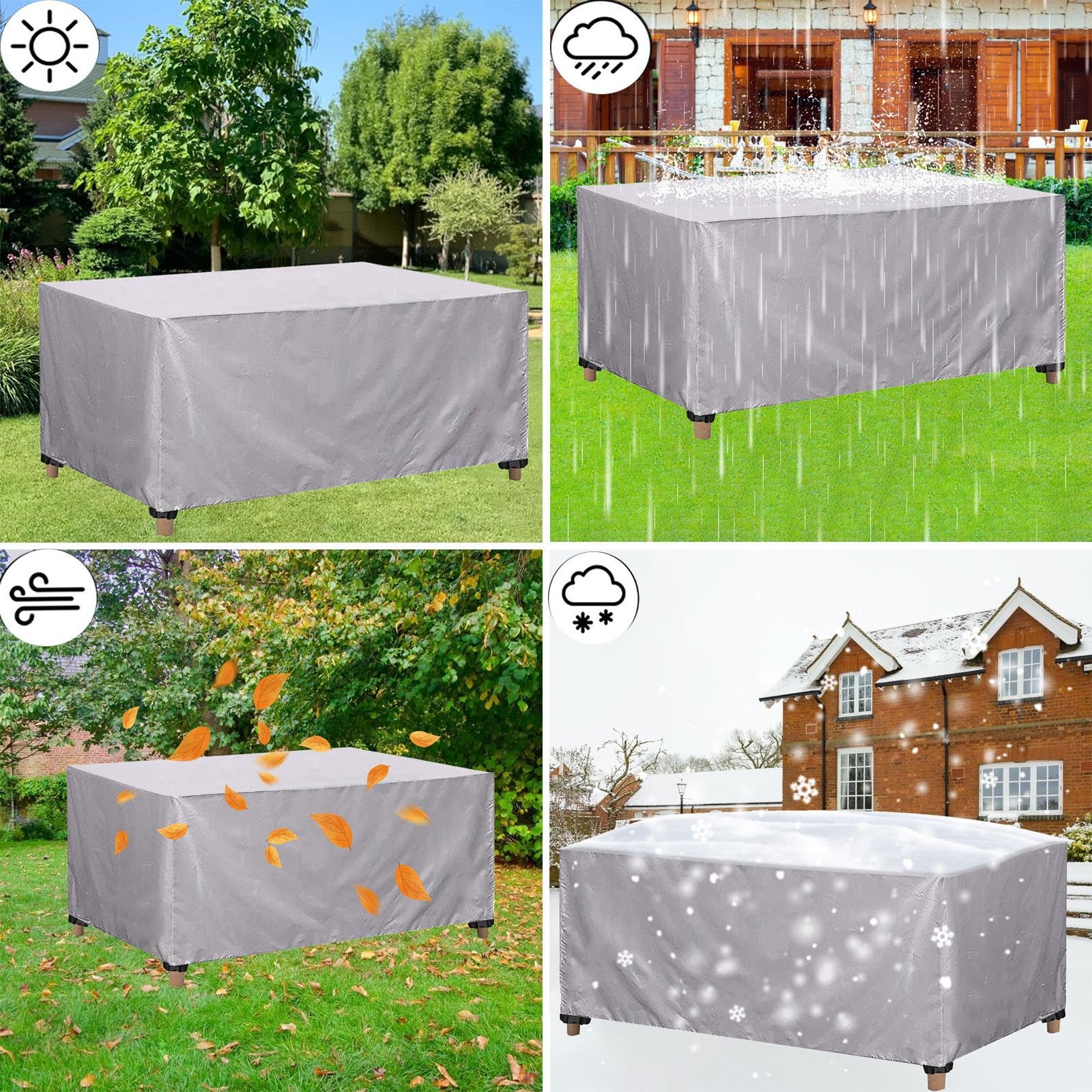 Copritavolo Esterno Impermeabile,Copertura per Mobili da Giardino, Antipolvere, Anti-UV,Antivento,Antineve,Per tavoli e sedie da esterno,Divani e altri Tavoli da Giardino 270x180x40cm/LxWxH