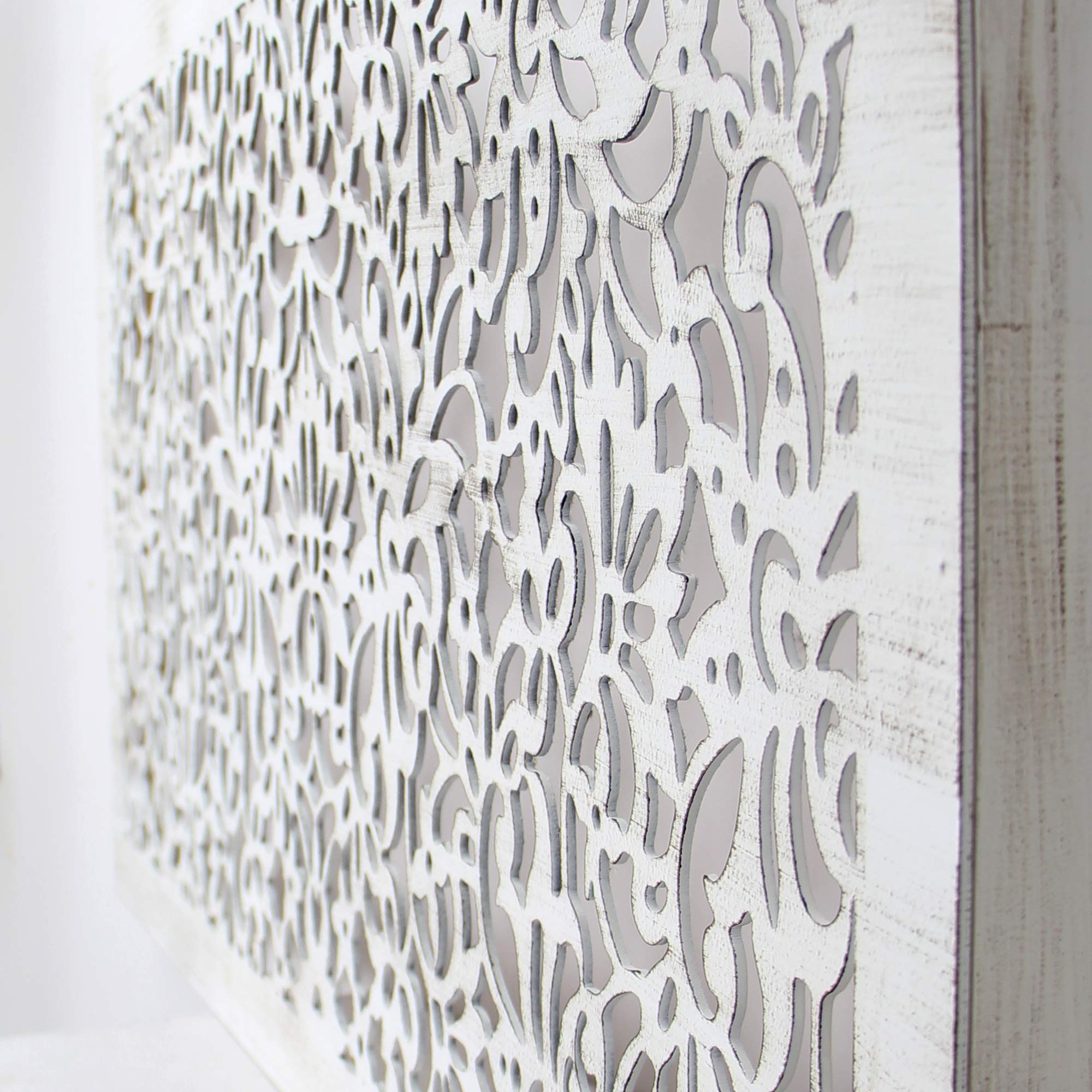 Cuadro Mandala de Pared Calada, Fabricado Artesanalmente en España - Decorado a Mano - Cuadro Decoración (60x120 cm, 154 blanco envejecido)