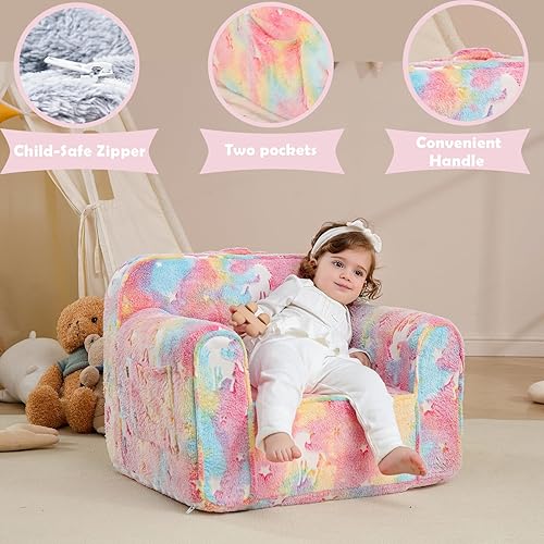Miniatura 10 de Cómoda silla para niños, silla de espuma para niños, sillón para niños pequeños, sofá para bebés y niños, silla de lectura con brillo en la