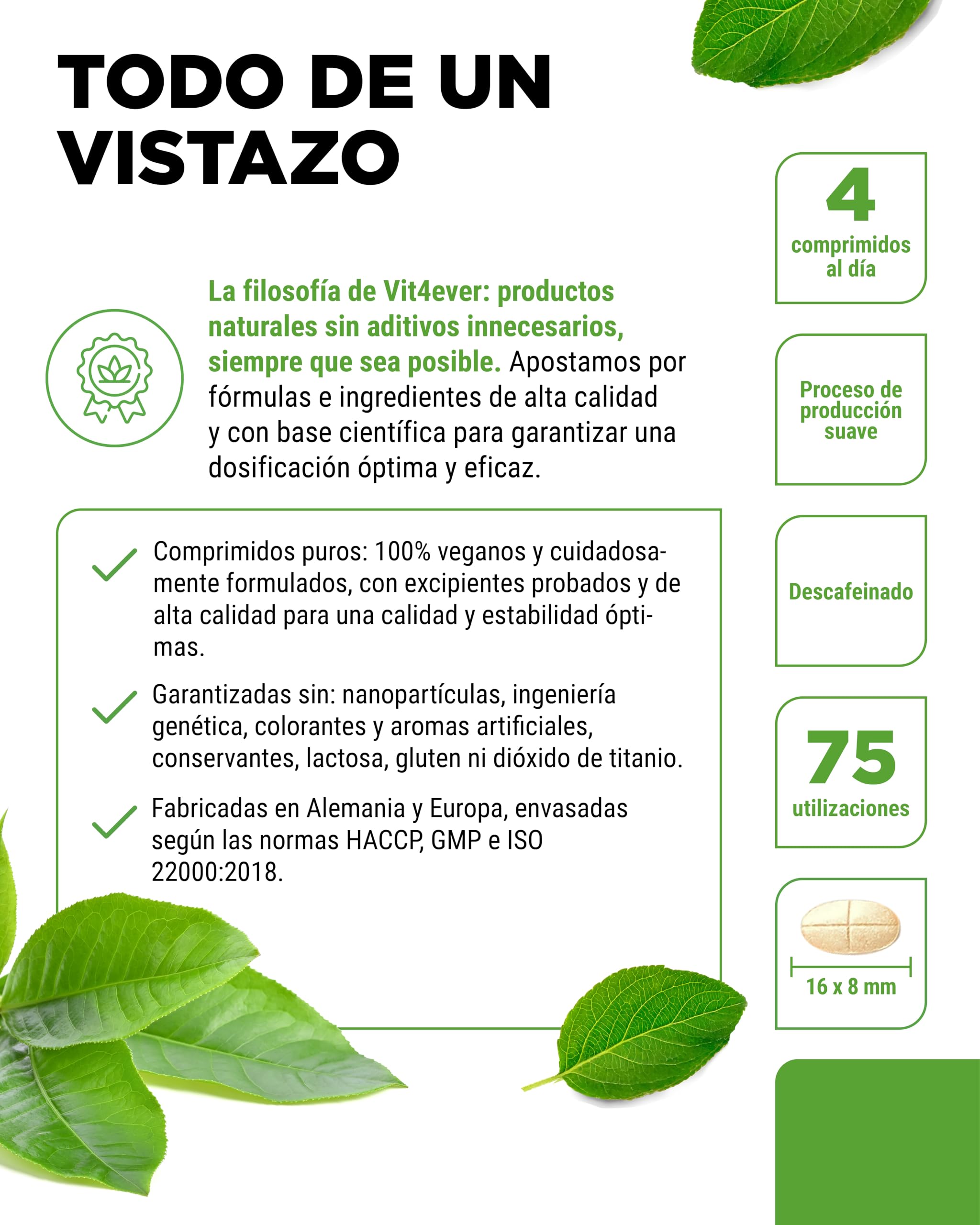 Extracto de Té Verde 300 Comprimidos - Alta Dosis con 2000 mg de Extracto de Té Verde, 300 mg de EGCG y 1000 mg de Polifenoles por Dosis diaria - Green Tea - Vegano - Sin aditivos innecesarios