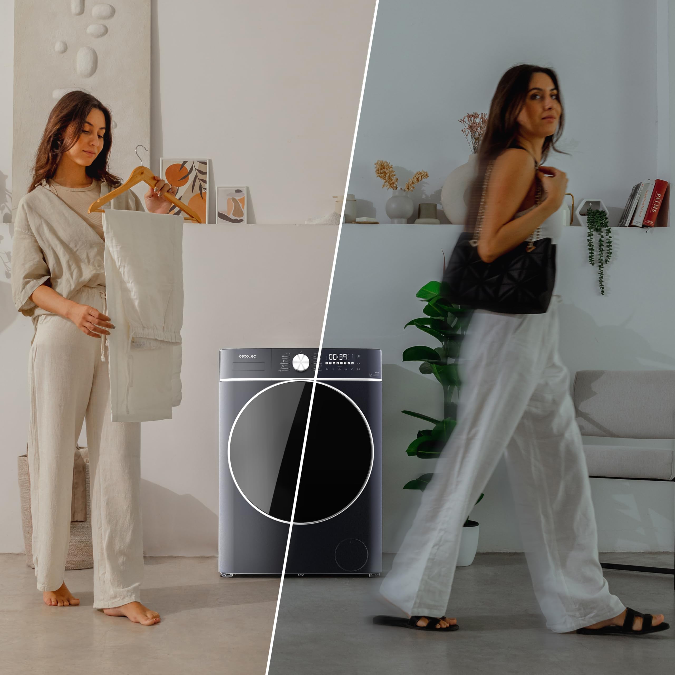 Cecotec Lave-linge Séchant 10Kg + 6Kg Chargement Frontal Bolero Wash&Dry 10680 Inverter Titanium A. 1400 tr/min, 16 Programmes, Moteur Inverter Plus, Basse Consommation, OnSmart, Joint Antibactérien