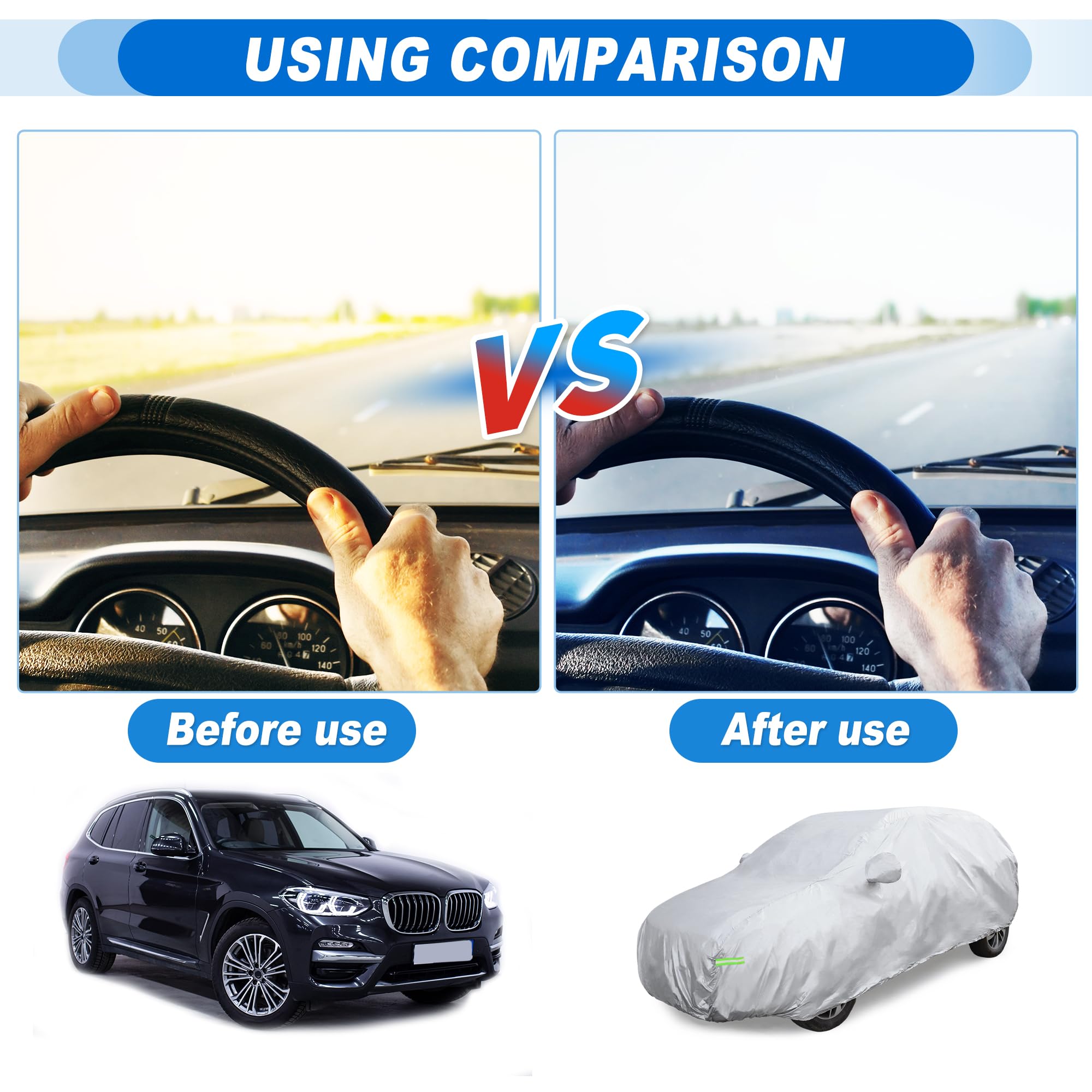 ACROPIX 2XXL Waterproof Car Cover for SUV Cars All-Weather Protection Against Rain Sun Snow Full Exterior Cover with — view 3