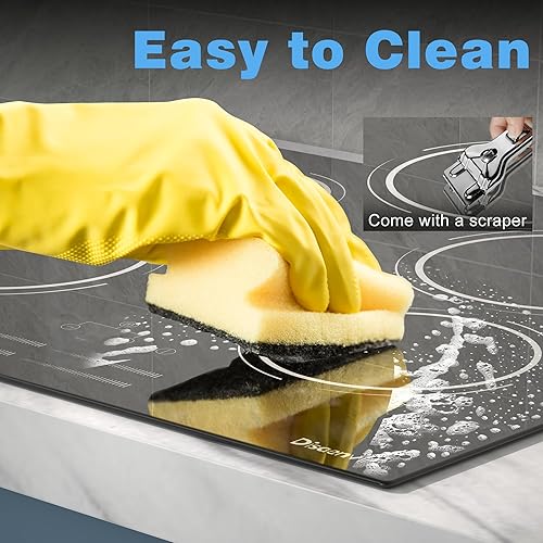 Miniatura 8 de Estufa eléctrica de 4 quemadores  Estufa eléctrica de 24 pulgadas, 6000 W de alta potencia integrada, encimera de cerámica con bloqueo de seguridad,