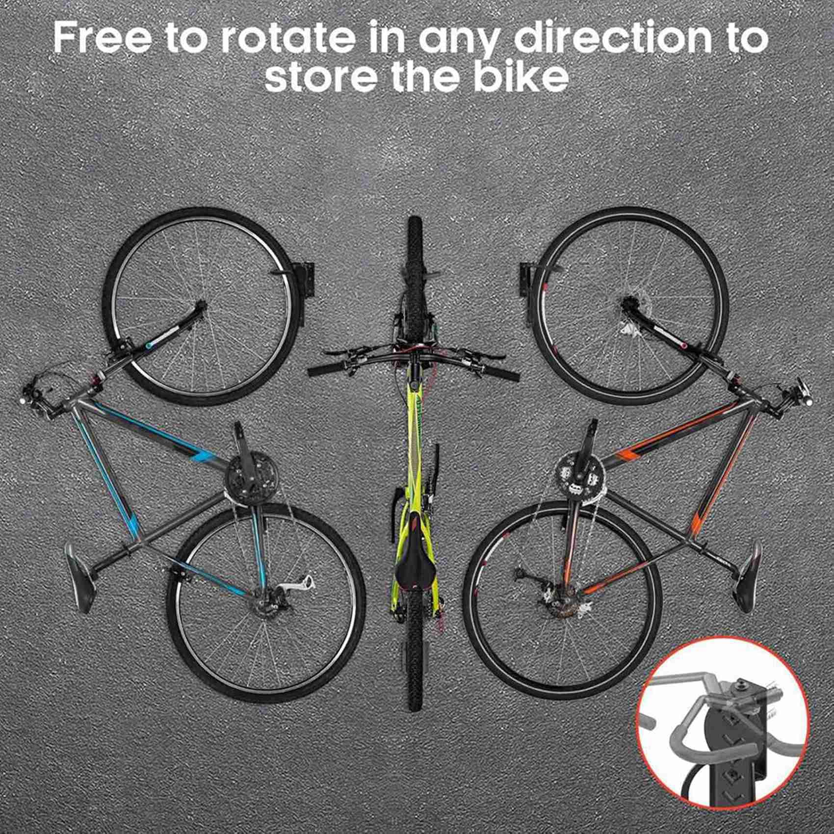 Pack de 6 soportes giratorios para bicicletas de garaje, montaje en pared, colgadores de bicicletas para garaje, soporte para bicicletas, soporte vertical para bicicletas