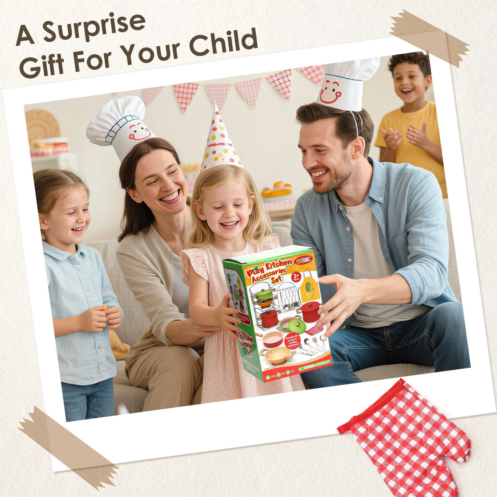 Tacobear Kinderküche Zubehör Edelstahl Kochset Topf Pfanne Kochgeschirr Set mit Schürze Handschuh Spielküche Zubehör Küchen Spielzeug für Jungen Mädchen