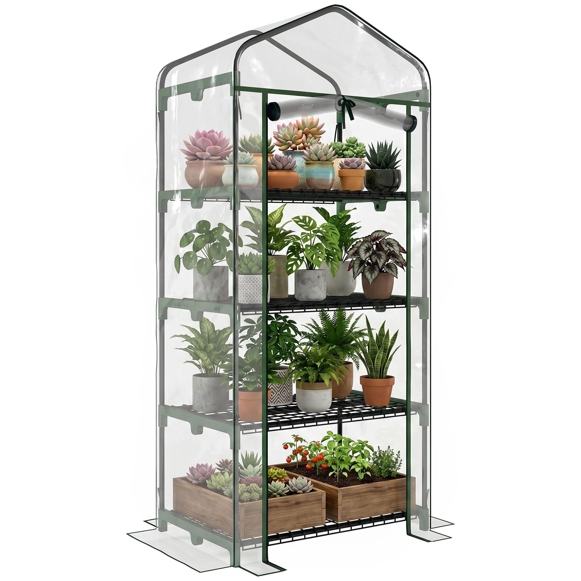 Outsunny Serre de Jardin avec étagères 4 Niveaux, Serre de Balcon, bâche renforcée PVC, châssis en Acier, Porte zippée, pour légumes Plante Fleurs, intérieur et extérieur, 70x50x160cm, Transparente