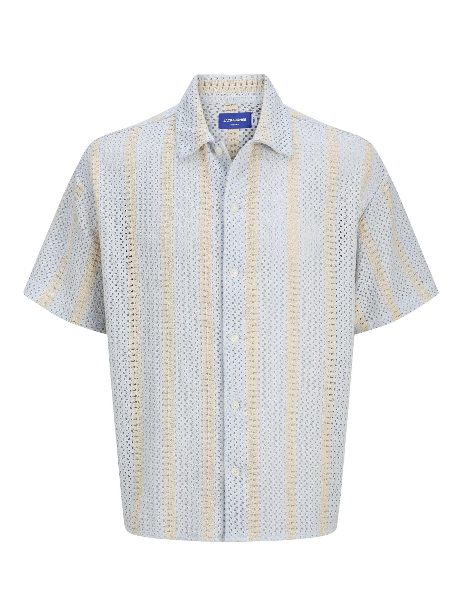 JACK & JONES Men's Jorbellagio Crochet Shirt SS, Skyway, L