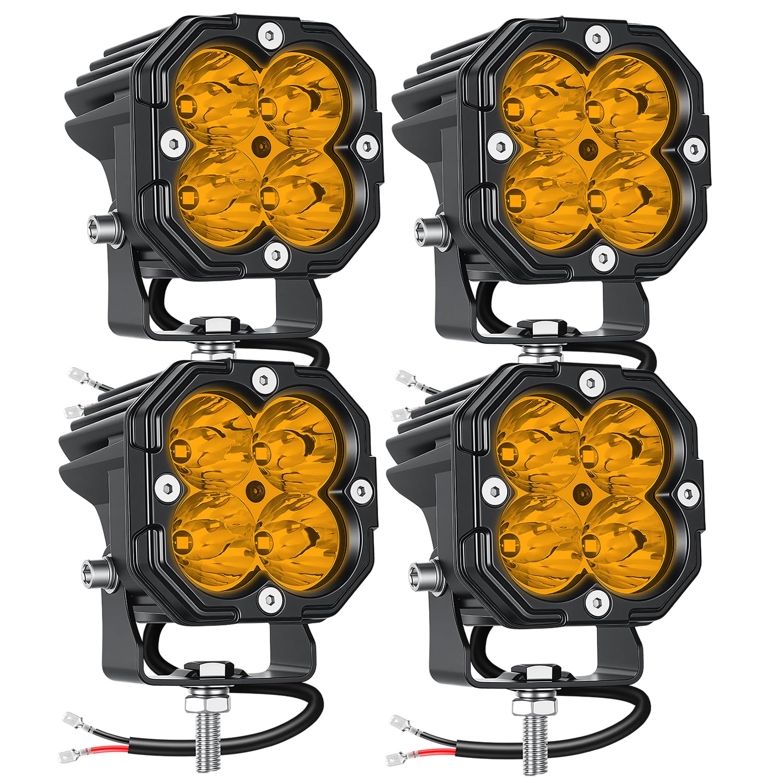RIGIDON 4x mini faro da lavoro led, 3 pollici 30W 3000lm fari di Profondità | 12V 24V, 3500K giallo, spot luci di lavoro, faretti per fuoristrada auto trattore escavatore camion SUV ATV 4x4, motociclette