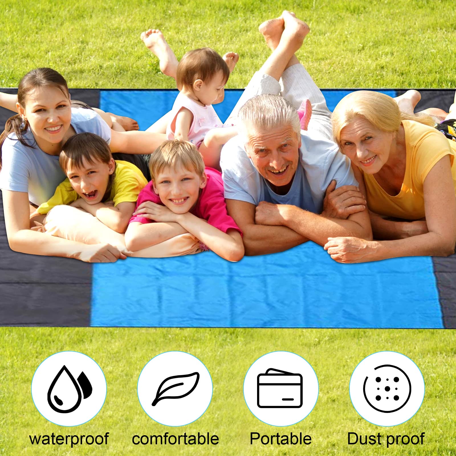 Couverture De Camping Double Bleu Gris 210x200 Cm - Pique-Nique Imperméable Et Isolé