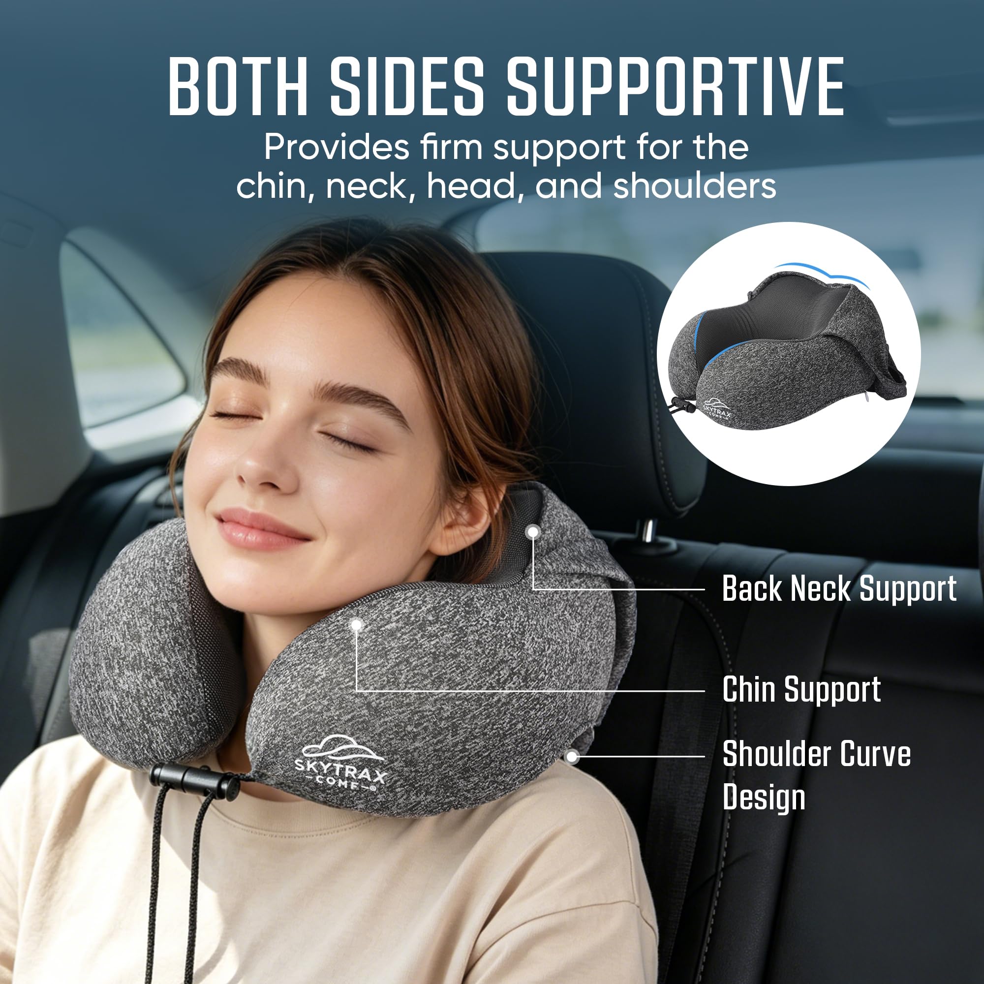 SkytraxComf® Almohada de viaje con capucha para privacidad en vuelos largos 5