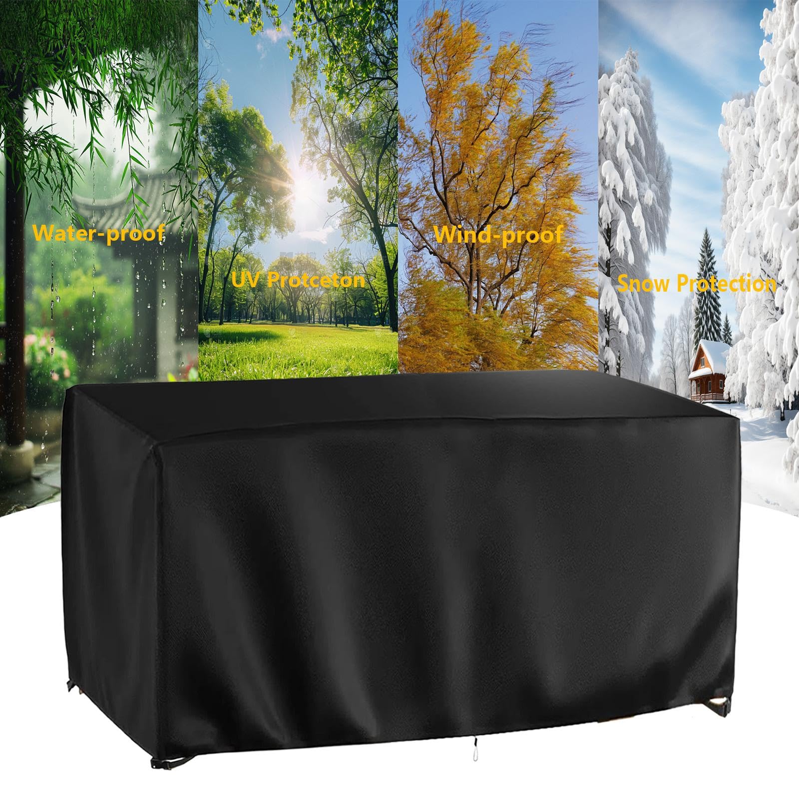 KADING Rectangular Garden Furniture Covers, 180x60x95cm/LxWxH Black Oxford Fabric Rectangular Outdoor Rattan Furniture Cover Waterproof Patio Table and Chair Covers Windproof Anti-UV Tear Resistant