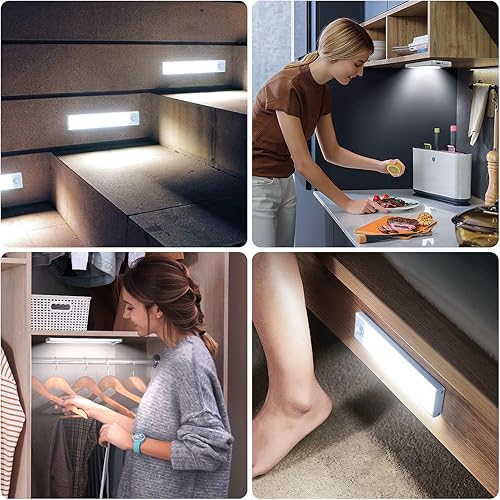 Miniatura 7 de Luces para debajo del gabinete, 30 luces LED con sensor de movimiento para interiores, paquete de 6 luces inalámbricas recargables por USB para