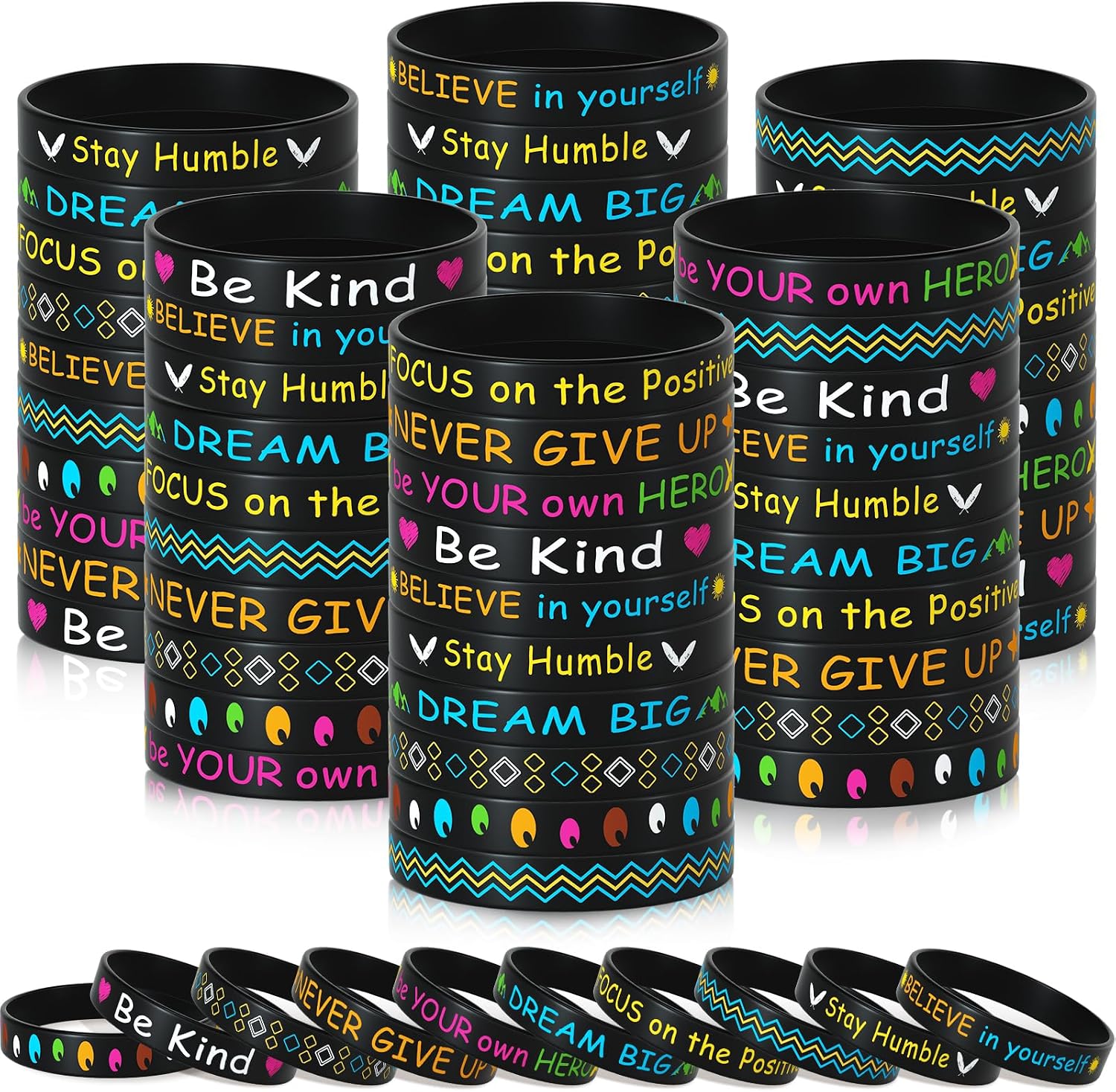 Morcheiong 100 Pieces Motivational Bracelets Bulk Inspirational Silicone Wristbands Unisex Style for Home Office School Activities Supplies