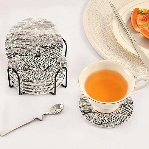 Miniatura 5 de Coasters Absorbent with Holder Set of 6 Drink Coasters for Home Aesthetic Coasters Posavasos para Mesa Rural Landscape