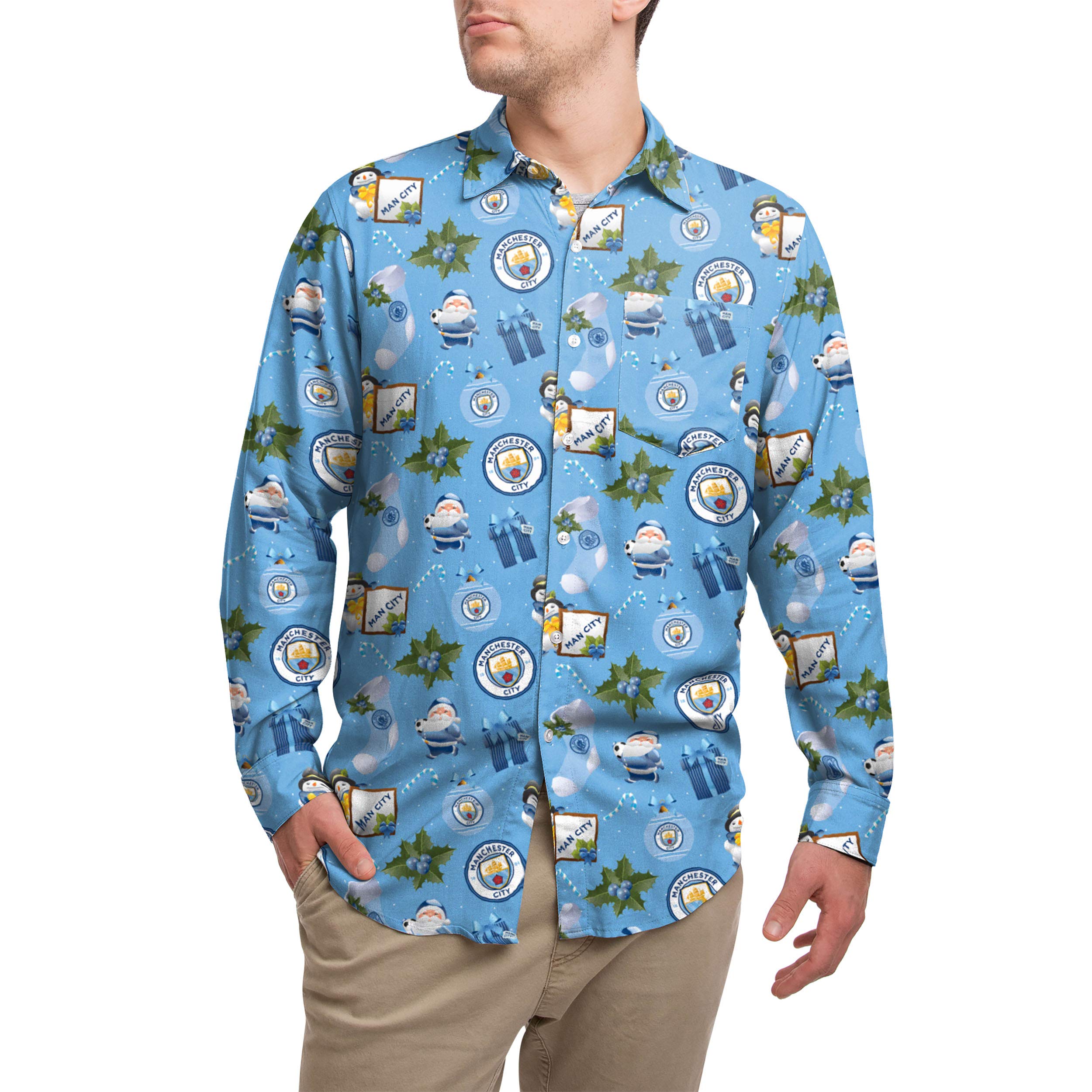 Forever Collectibles UK FOCO Officially Licenced Manchester City FC Long Sleeve Christmas Shirt XXLarge