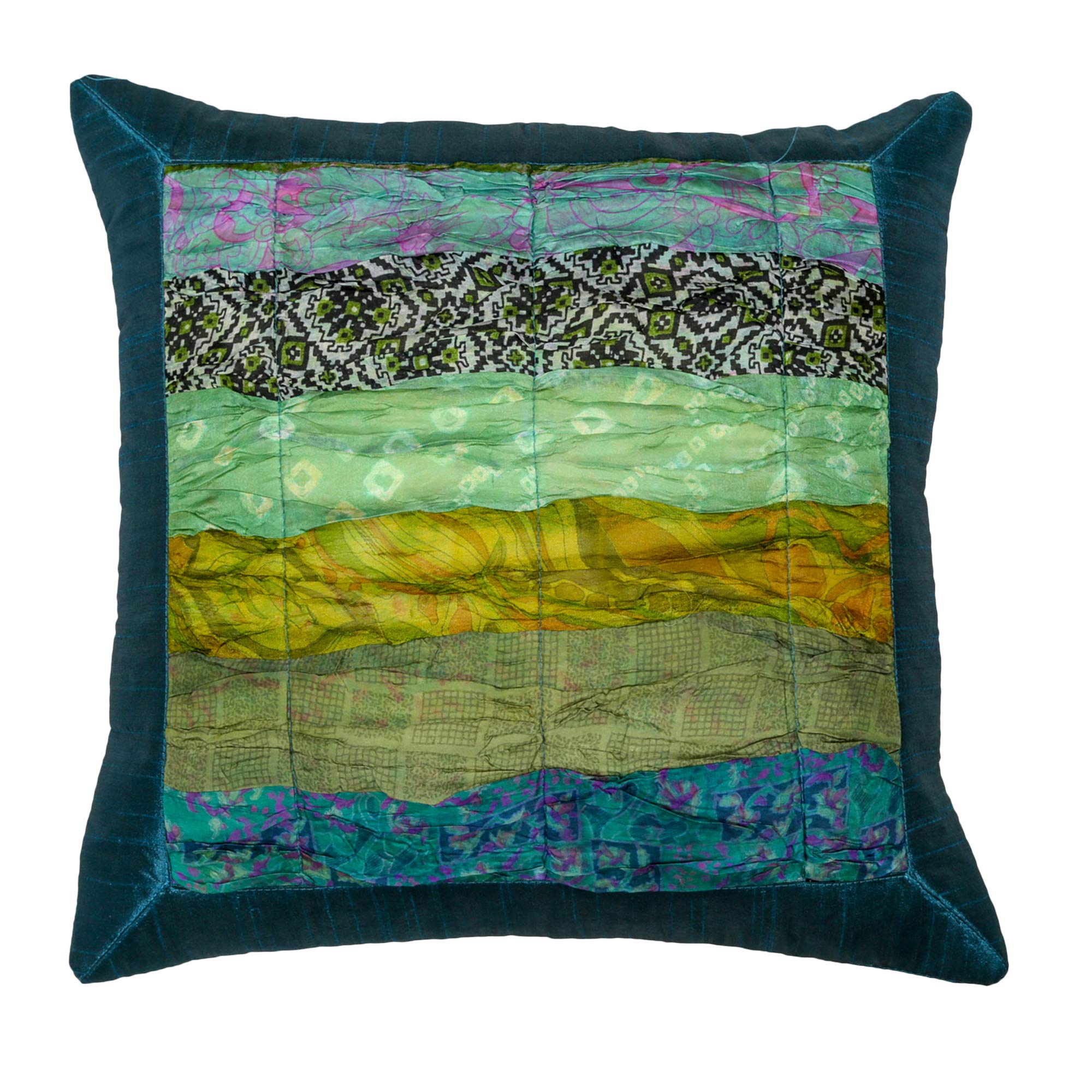 Chinar Creations Poly Dupion Green Multy Cushion Cover Set of-5(40x40 cm)