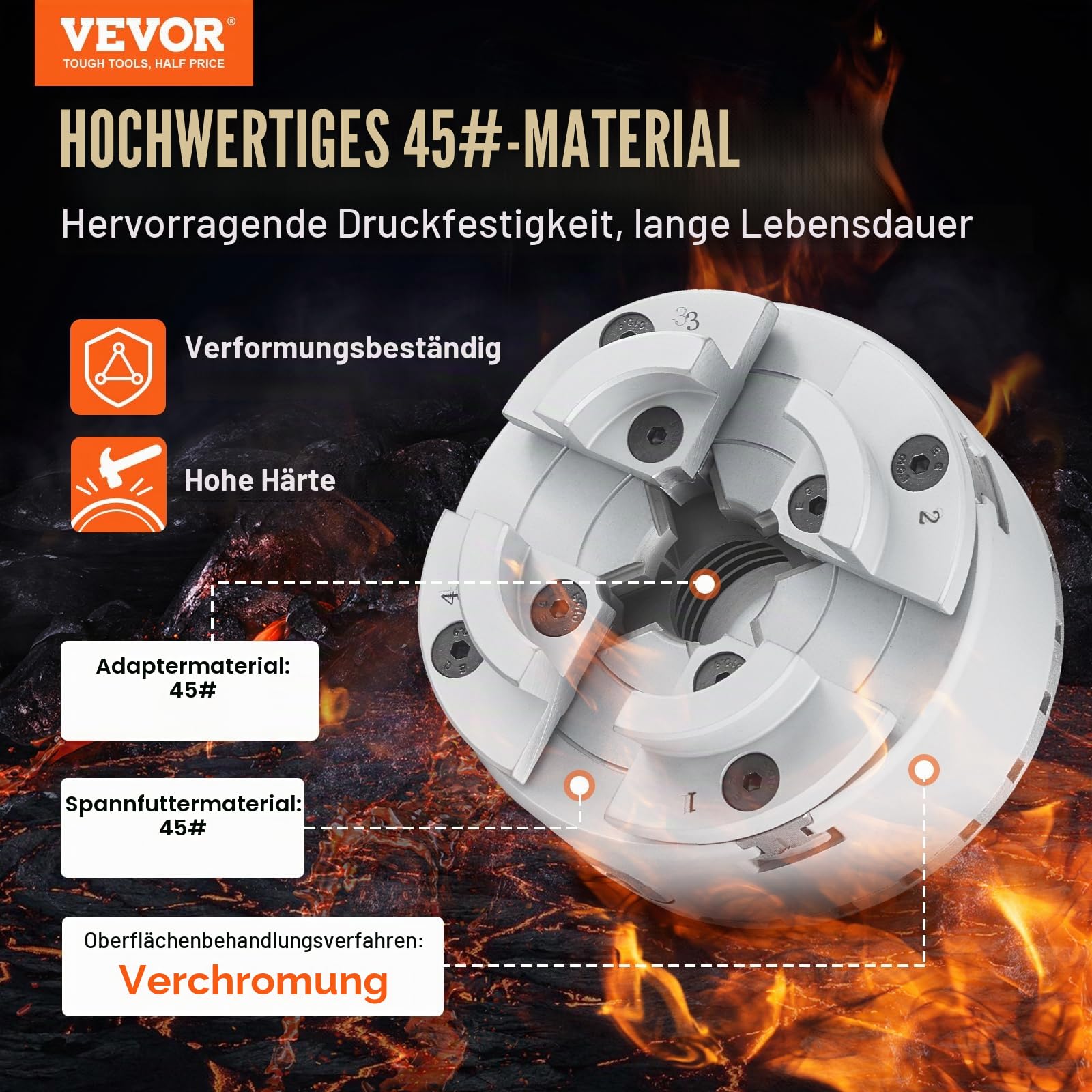 VEVOR KP96 Drehbankfutter 4-Backen φ96mm Backenfutter aus 45# Klemmbereich 32–70mm Spannfutter-Innengewinde M33 x 3,5 TPI Drehbank Ausrichtungsgenauigkeit ≤0,3mm Drechselfutter Drehmaschinenfutter
