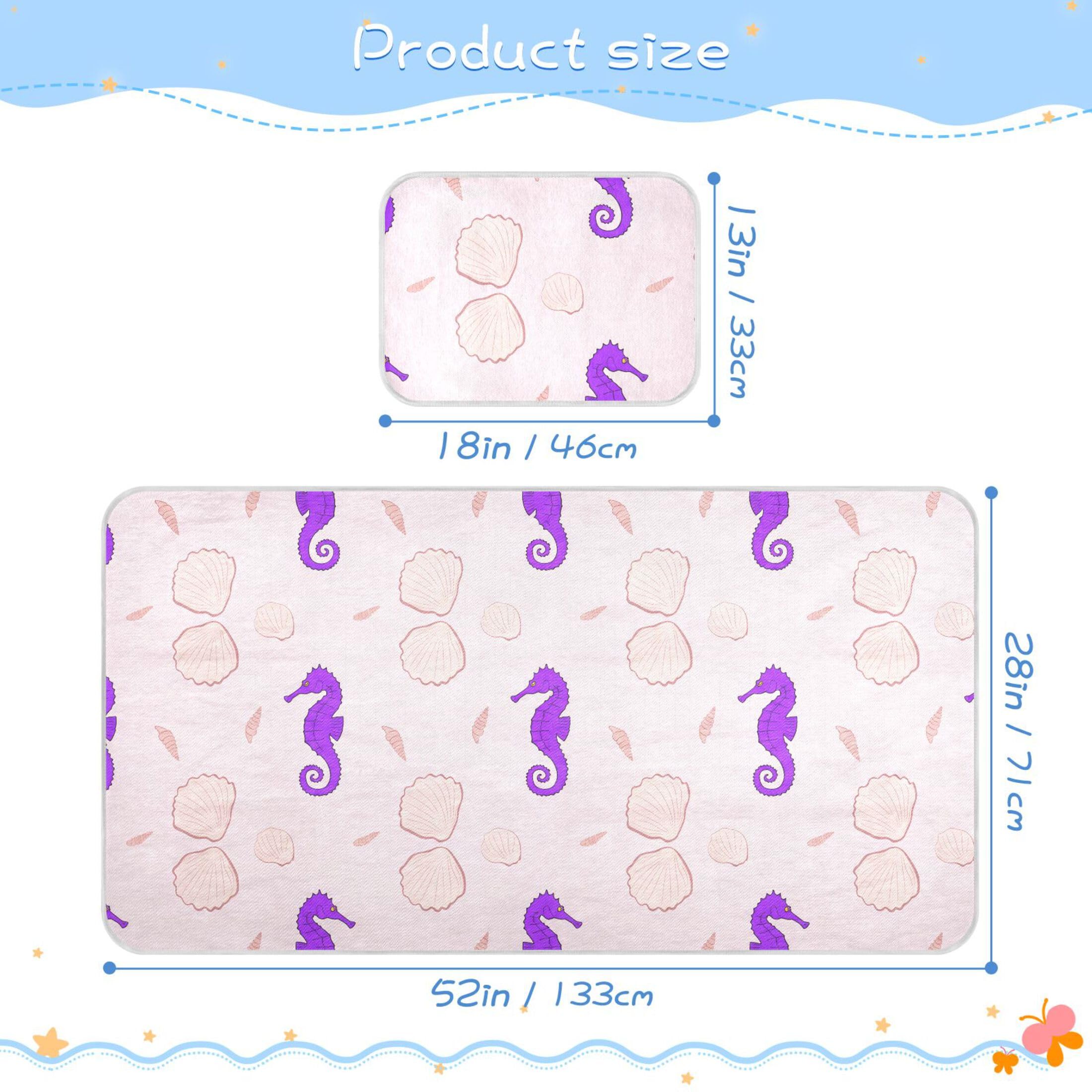 Takiito Purple Seahorses Seashells Baby Cooling Mattress Pad, Soft & Breathable Cooling Mat Keep Baby Cool in Summer 28x52 in, Nursery Essential