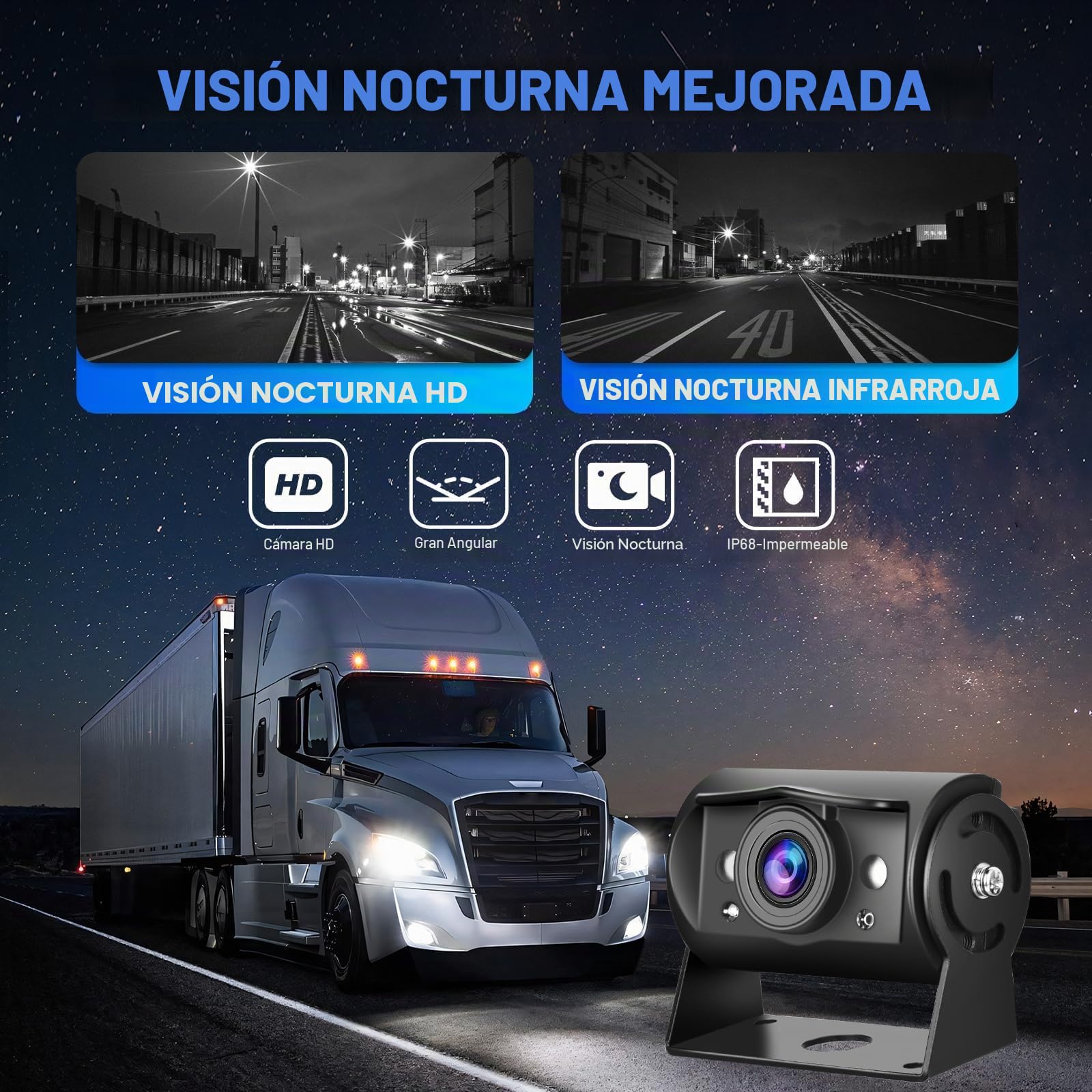 Cámara de Marcha Atrás 1080P con Monitor de 9 Pulgadas y 4 Divisiones, Compatible con 4 DVR IP68 Impermeable Visión Nocturna Camara Trasera para Camión, Caravana, Remolque con 2x10m + 2x20m Cable