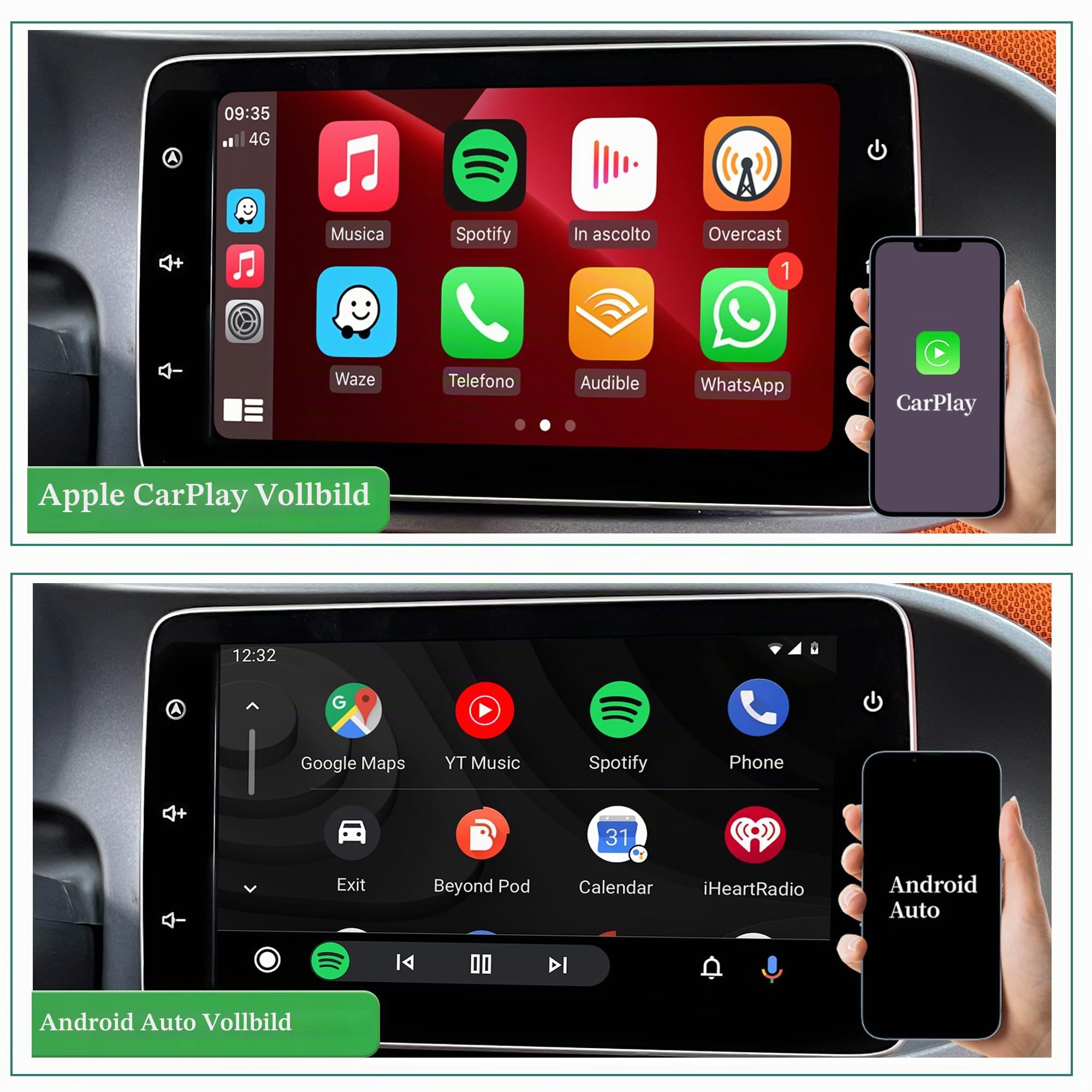 Für Smart Fortwo Forfour 453 (2015–2019) CarPlay Radio Dash Kit 9 Zoll Touchscreen Upgrade Android Auto Vollbild YouTube Spotify Android GPS Navigation unterstützt Rückfahrkameras