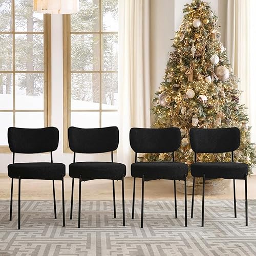 Miniatura 1 de Boucle - Juego de 4 sillas de comedor modernas de mediados de siglo con respaldo curvado y marco de metal, sillas de comedor tapizadas redondas para