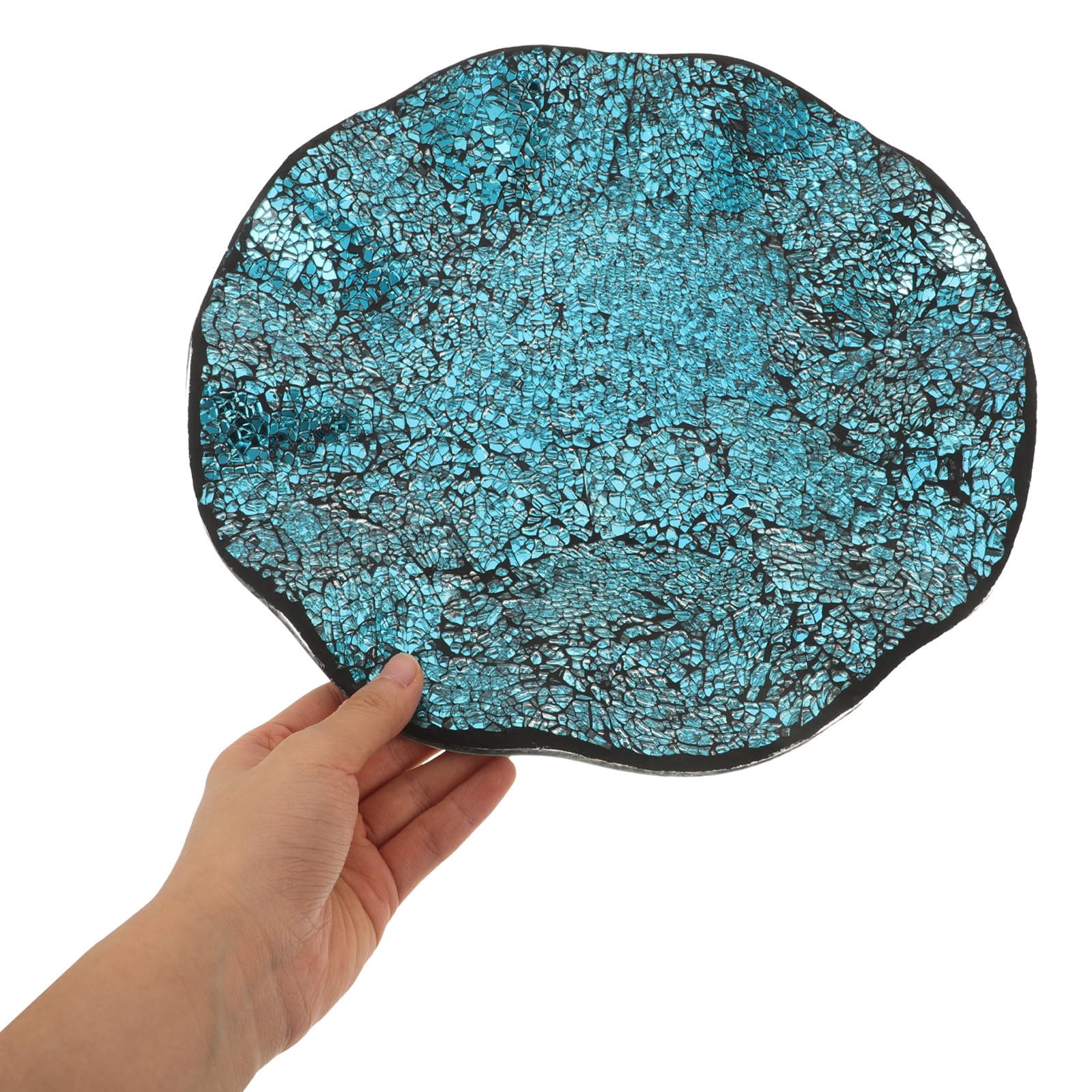 TEHAUX Vassoio Decorativo Rotondo in Vetro Mosaico Specchiato Blu 11,6
