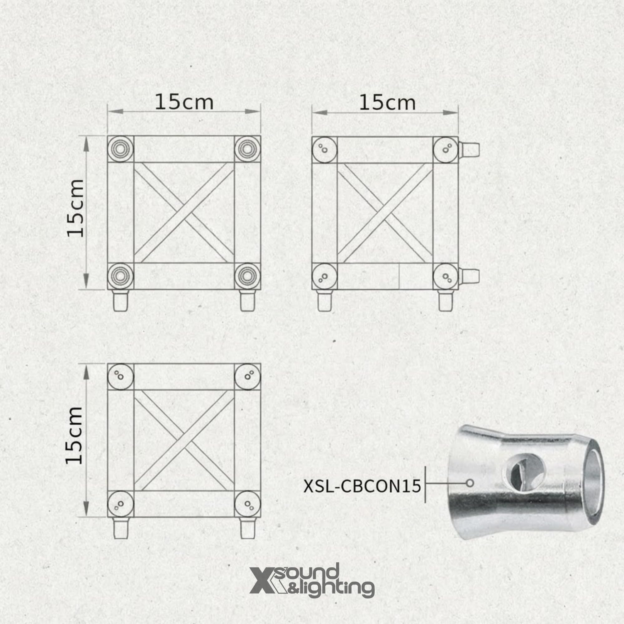 X SOUND & LIGHTING Estructura Truss Cuadrado 15x15cm de Aluminio para Luces Escenario - Soporte Decotruss FD34 6082-T6 para Dj Set, Altavoces e Iluminación con Conectores de Seguridad (Plata, 100cm)