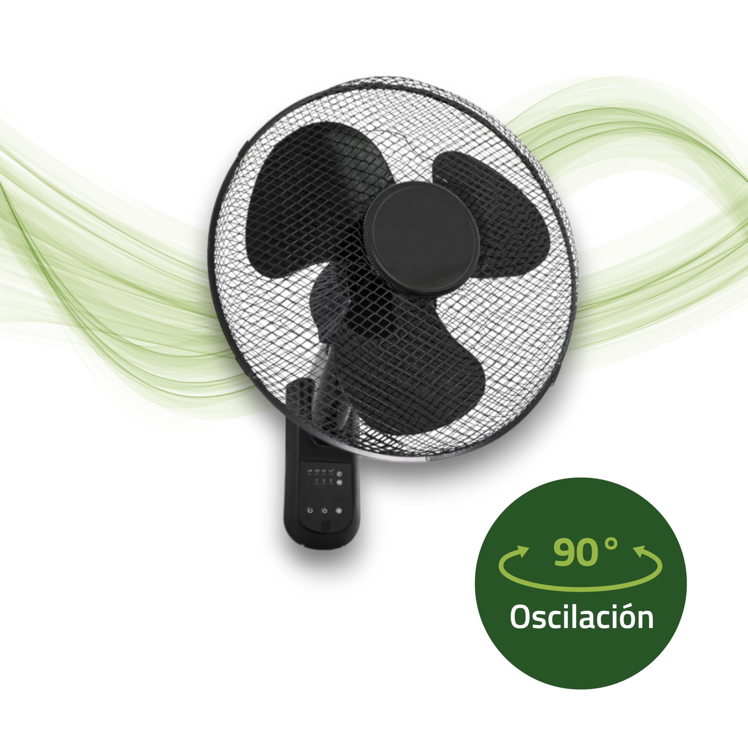 GROWMANIA.ES GROWMANIA Ventilatore da Parete Nero con Telecomando | Ventilatore 45 W con 3 velocità e oscillazione di 90° | Telecomando