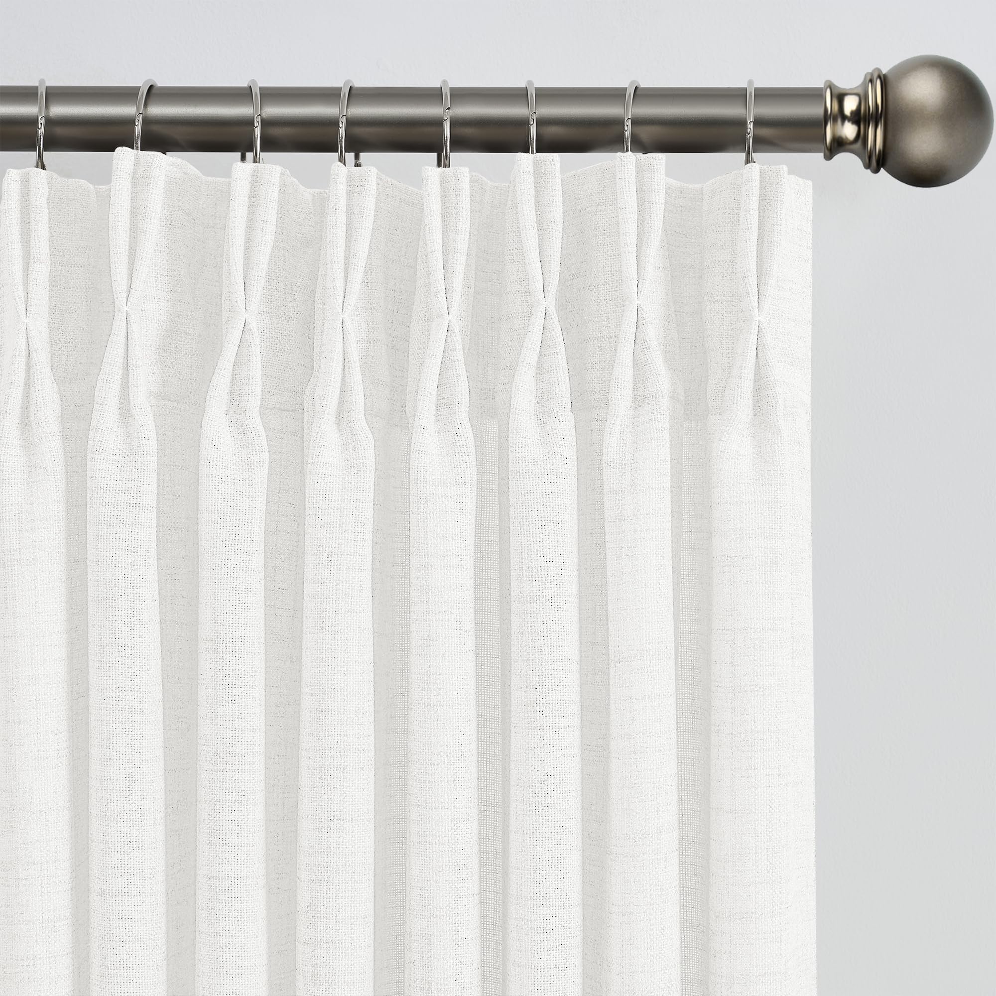 White Linen Pinch Pleated Semi Sheer Curtains 2 Panels 120 Inches Long, Back Tab with Hooks, Window Treatment Curtains for Bedroom Cabin 42 Inch Wide