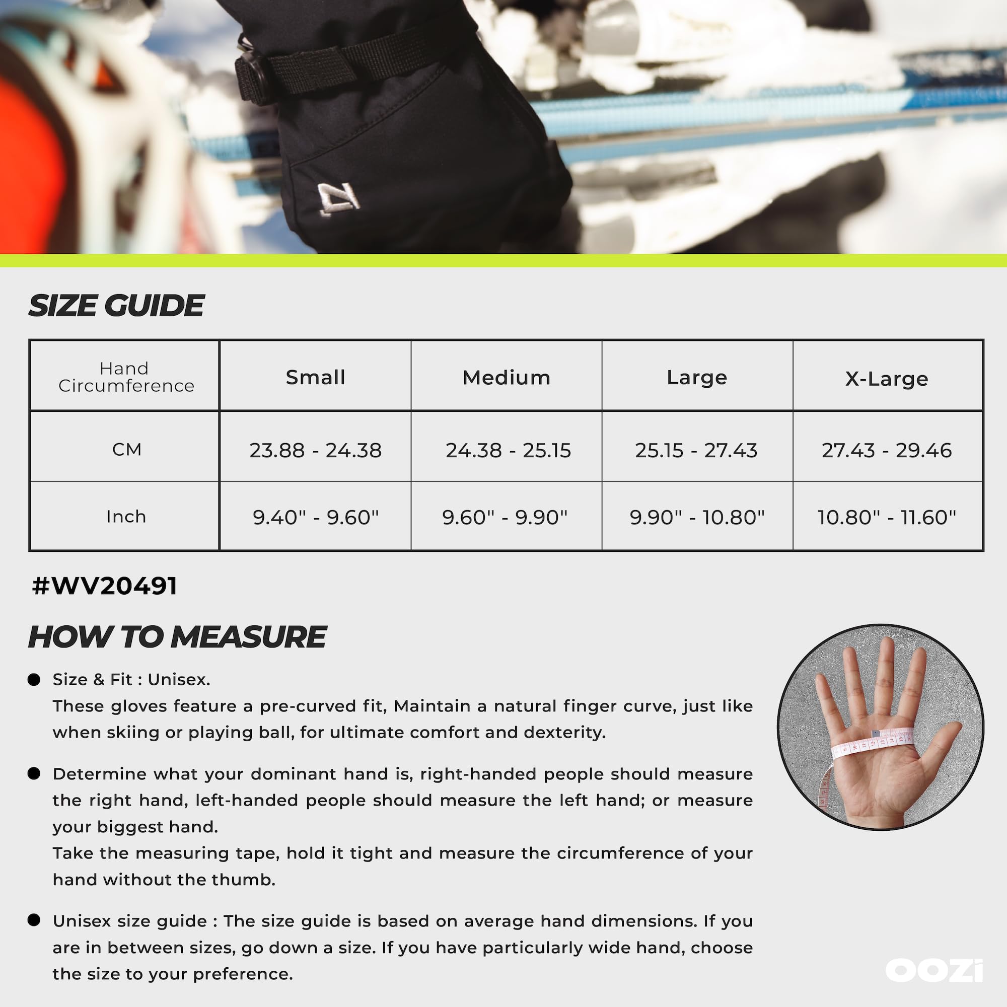OOZi Guantes de esquí para Hombre y Mujer, Guantes de Invierno Impermeables a Prueba de Viento para Clima frío, Snowboard, esquí