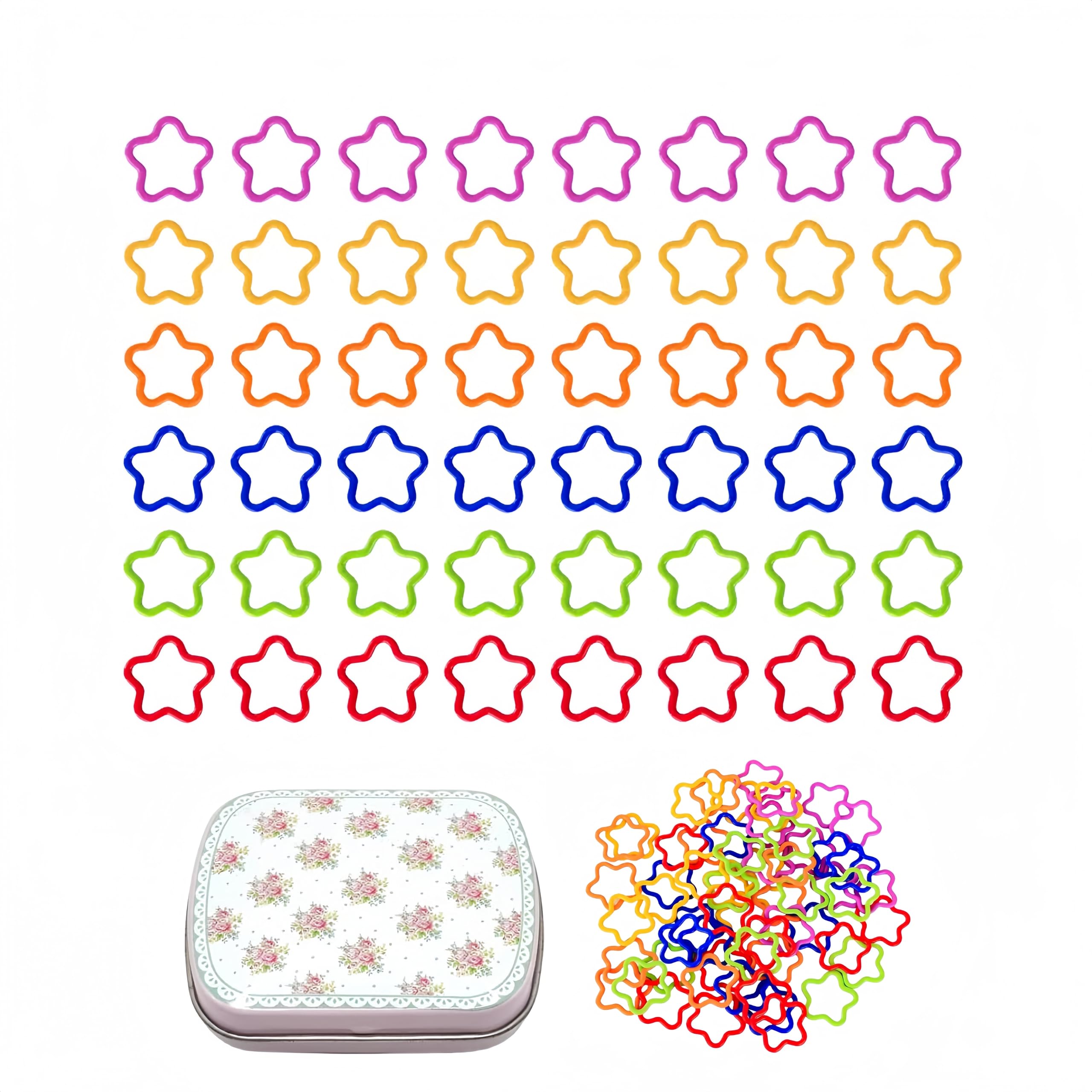 Wonafa 50 Pcs Star Metal Stitch Markers, Knitting Stitch Markers Colorful Crochet Stitch Markers with Storage Box for Crocheting Clothing Tag DIY Craft Project(Pentagram-50Pcs)