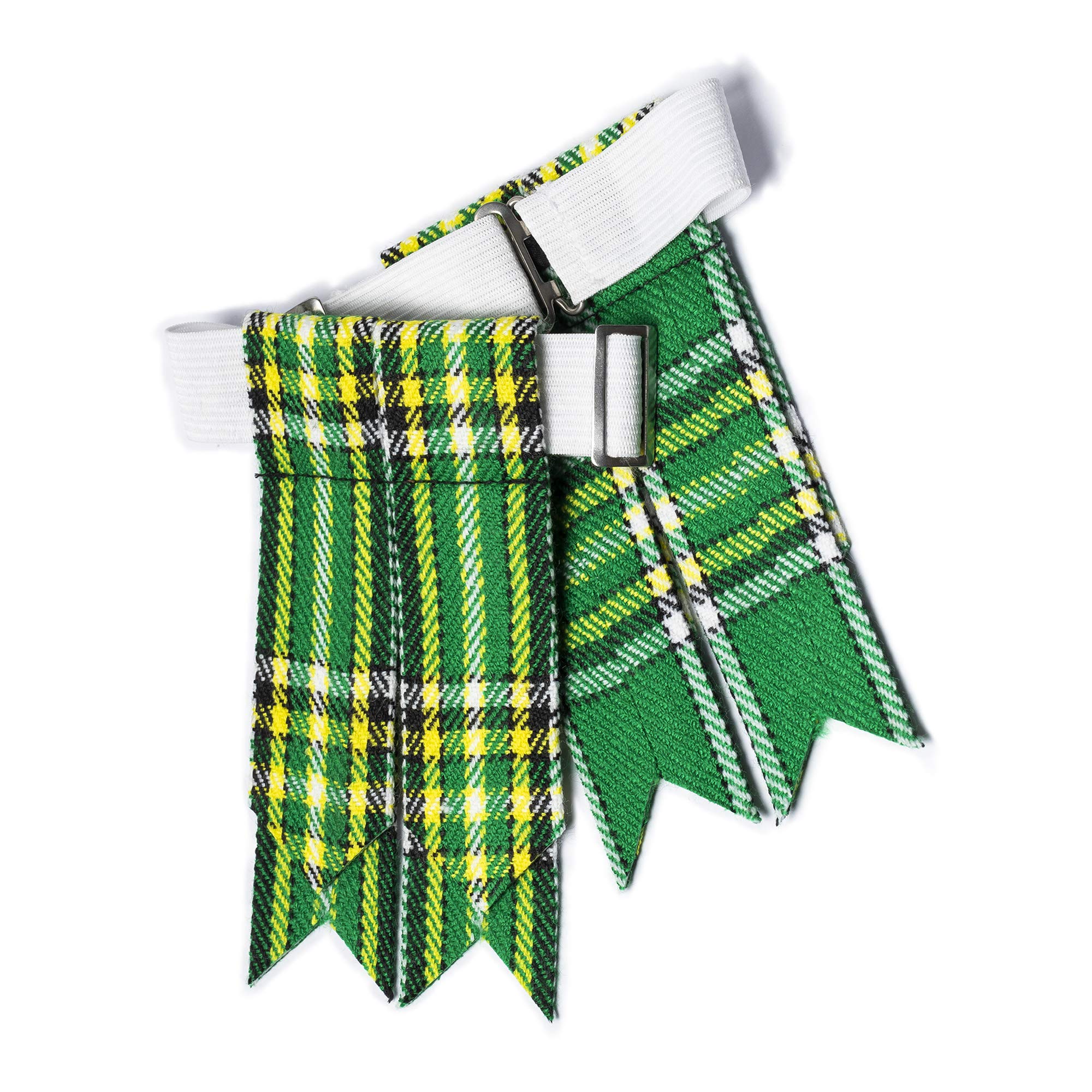 YAS Kilt Flashes for Men with Heavy Buckle Adjusters, Plain & Tartan Socks kilt Flashes/Acrylic Wool Garter Pointed (Irish National)
