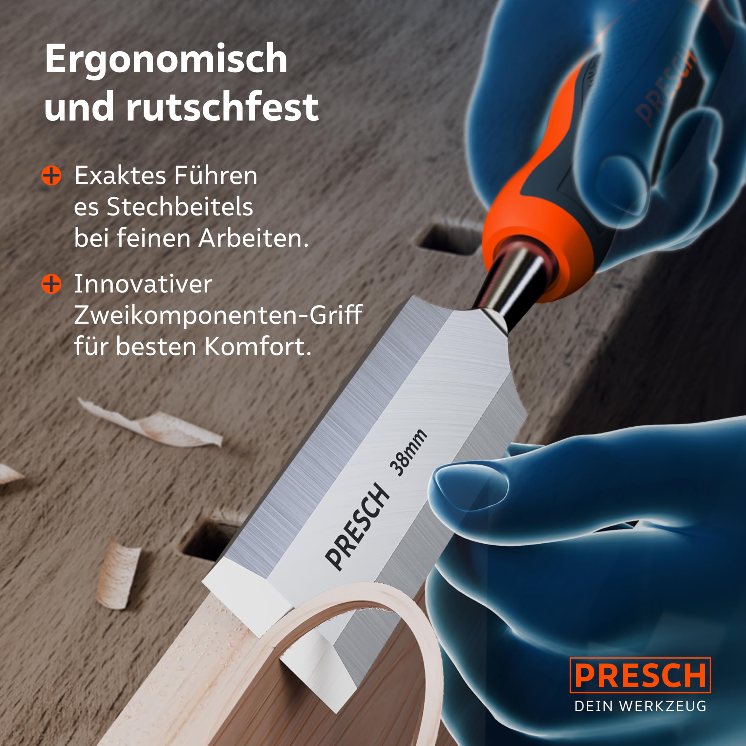 Presch Stechbeitel Set 6tlg. für Holz inkl. Tasche - Stemmeisen 6-38mm Profi Stecheisen 25° Keilwinkel