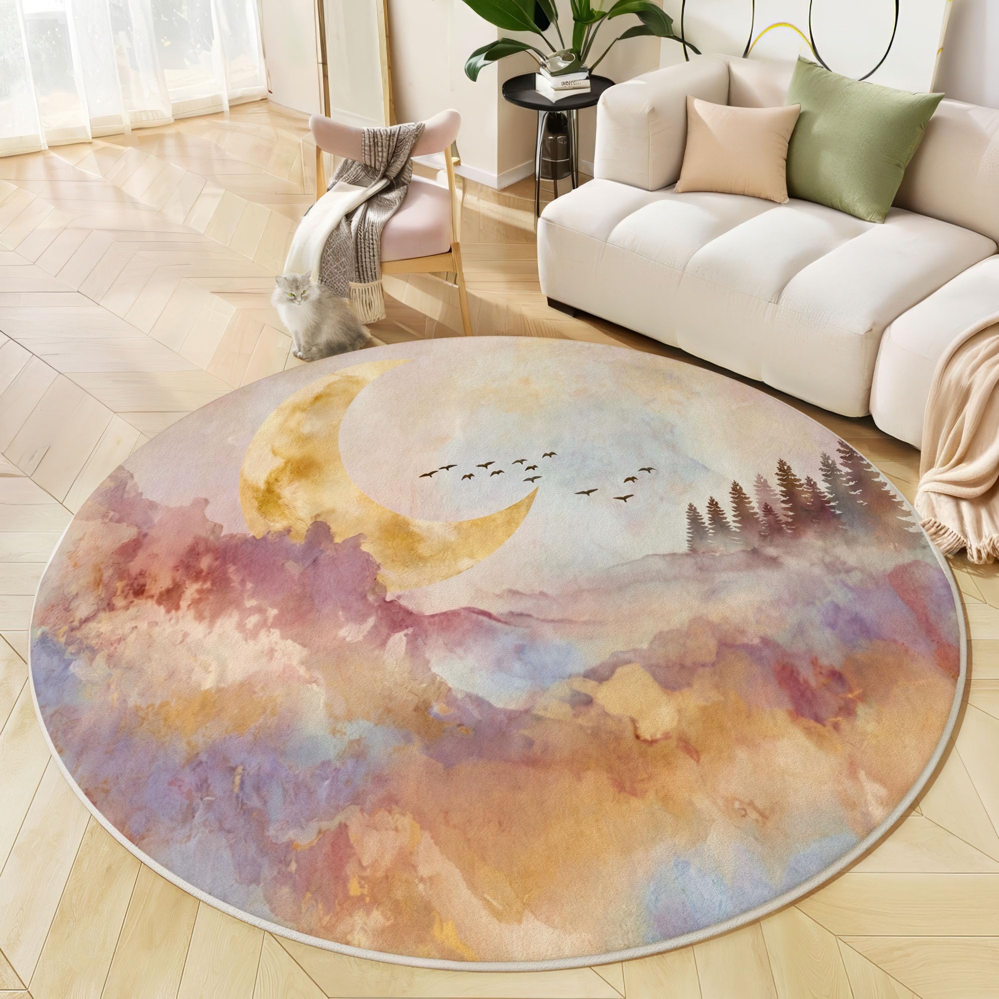 Lavable Tapis Rond Aquarelle Onirique