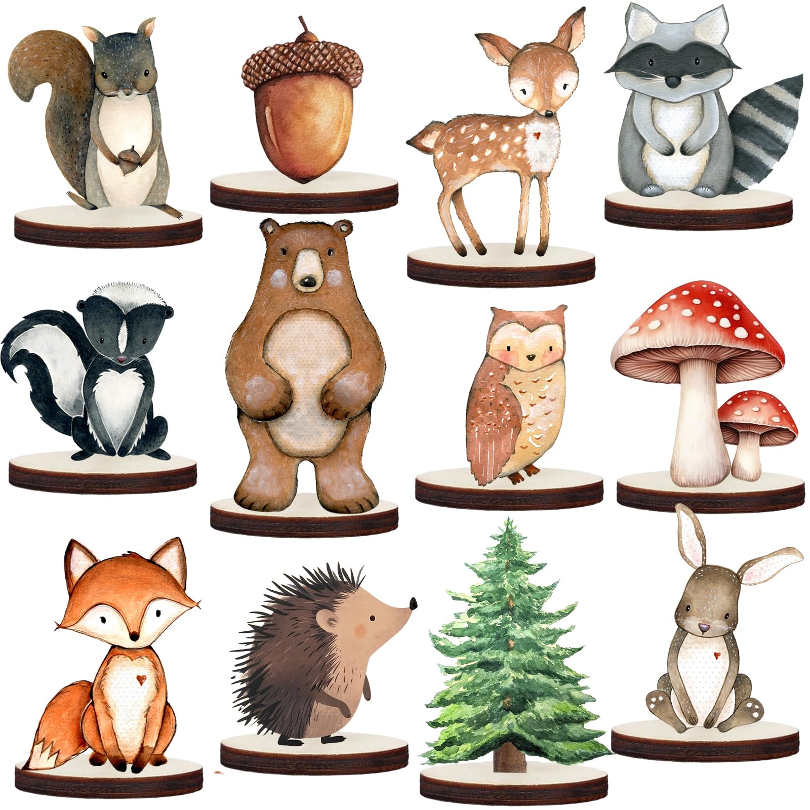 12 Pezzi Animali Dipinti del Bosco in Legno Decorazioni per Tavolo Sagome Natura Festa Neonato Ornamenti Creature Selvatiche Copritavolo in Legno per Festa nel