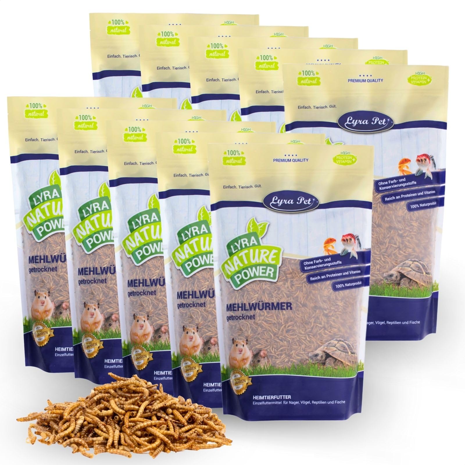 Lyra Pet® 10 x 1 kg Mehlwürmer getrocknet - Futter in Premium Qualität | Proteinreiches Vogelfutter - Energiespender für Insektenfresser - Vitamine & Mineralstoffe - Wildvögel Nager Reptilien
