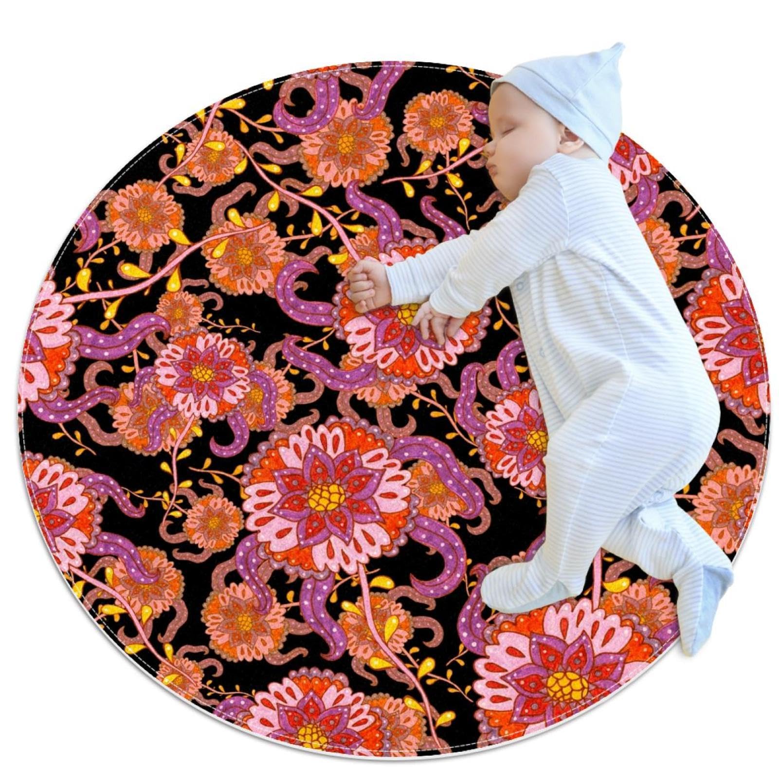 Tapis de salle de bain anti-glisse rond motif cachemire ethnique