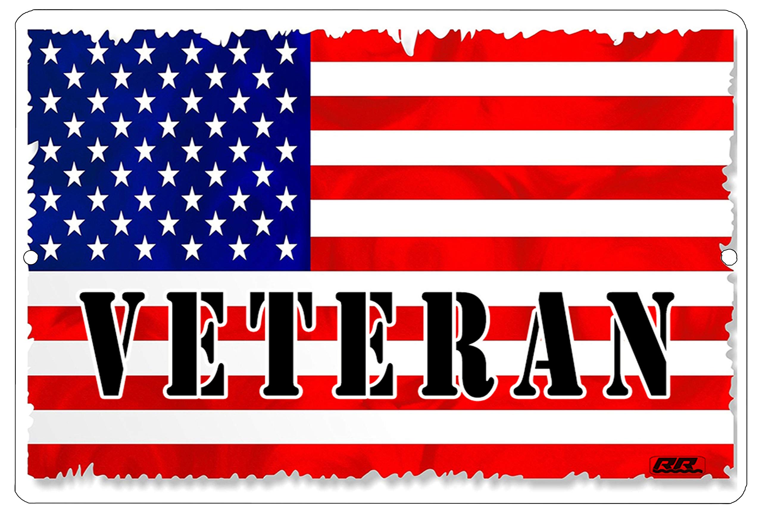 Rogue River Tactical USA Flag Veteran Metal Tin Sign Wall Decor Man Cave Bar Military