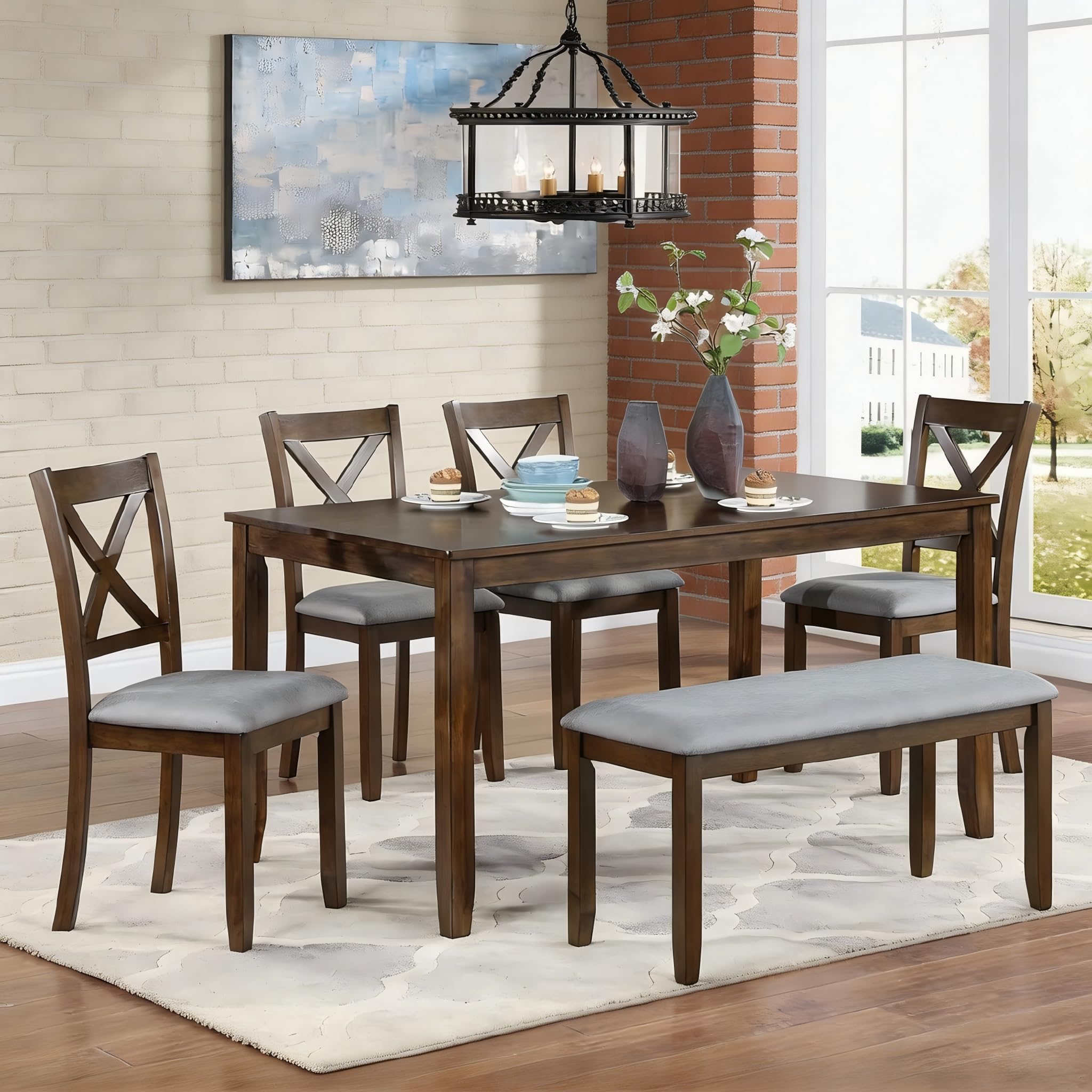 LUMISOL 6-Piece Farmhouse Dining Table Set