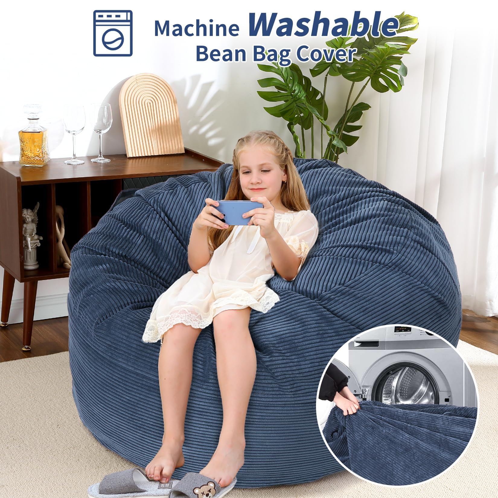 Géant Pouf Lit Convertible en Velours Côtelé,2 in 1 Canapé Paresseux Convertible lit,Rembourrage Mousse,Canapé lit Convertible/Chauffeuse 1 Place pour Salon/Chambre(190x135x25cm,Bleu)