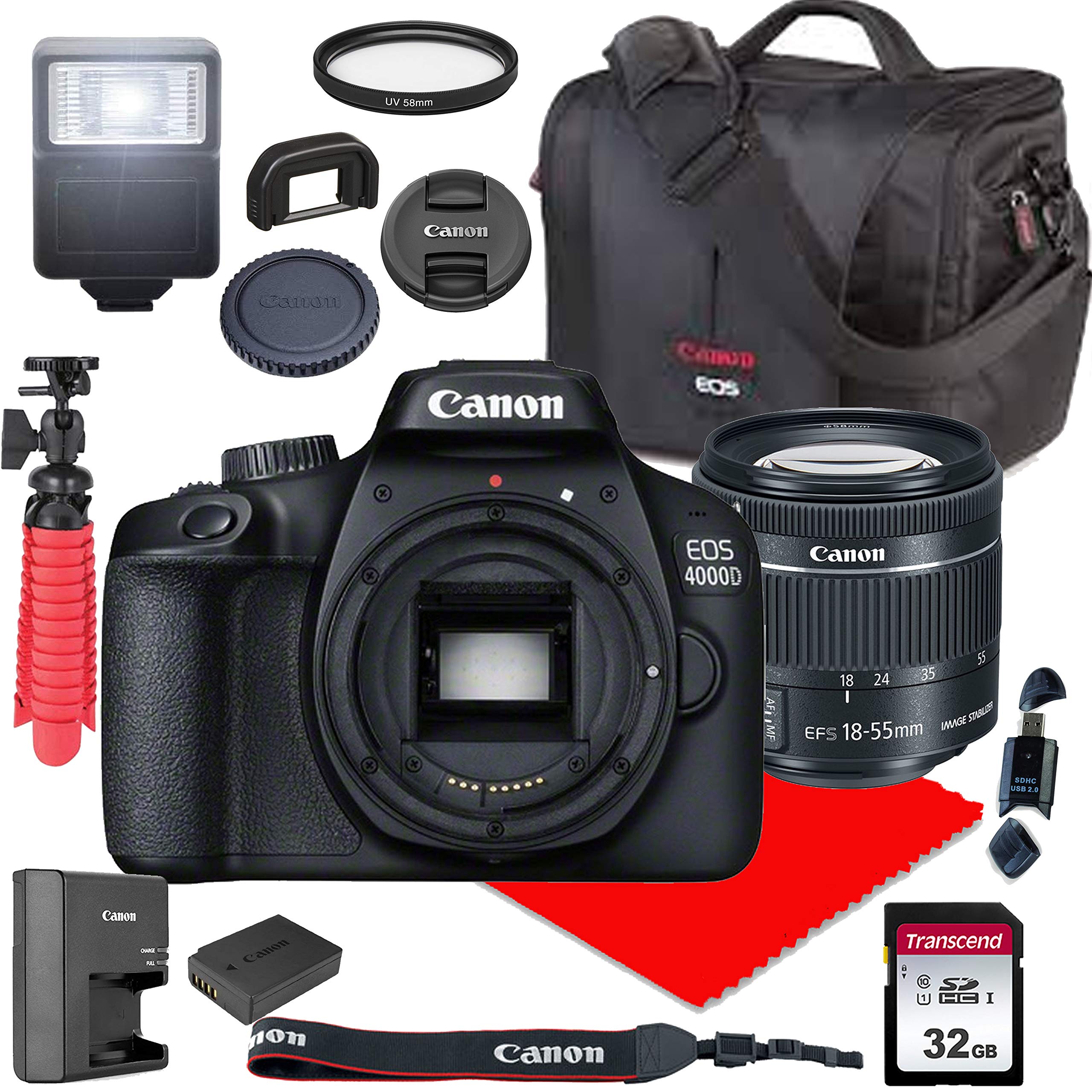 Canon EOS 4000D Camera w/ 18-55mm F/4-5.6 is STM Lens + Canon Case + 32GB SD Card (13pc Bundle) (Renewed)