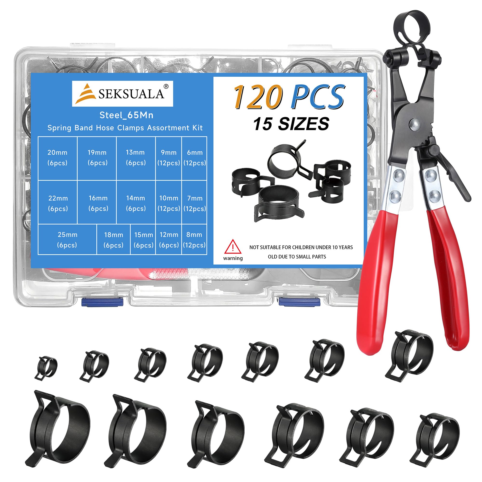 SEKSUALA 120Pcs Spring Band Hose Clamps Assortment Kit