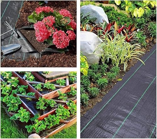 Miniatura 5 de Groweco Tela de barrera de malezas resistente, barrera de tela de mala hierba de 3 x 15 pies, mantillo negro resistente para tela de paisajismo,