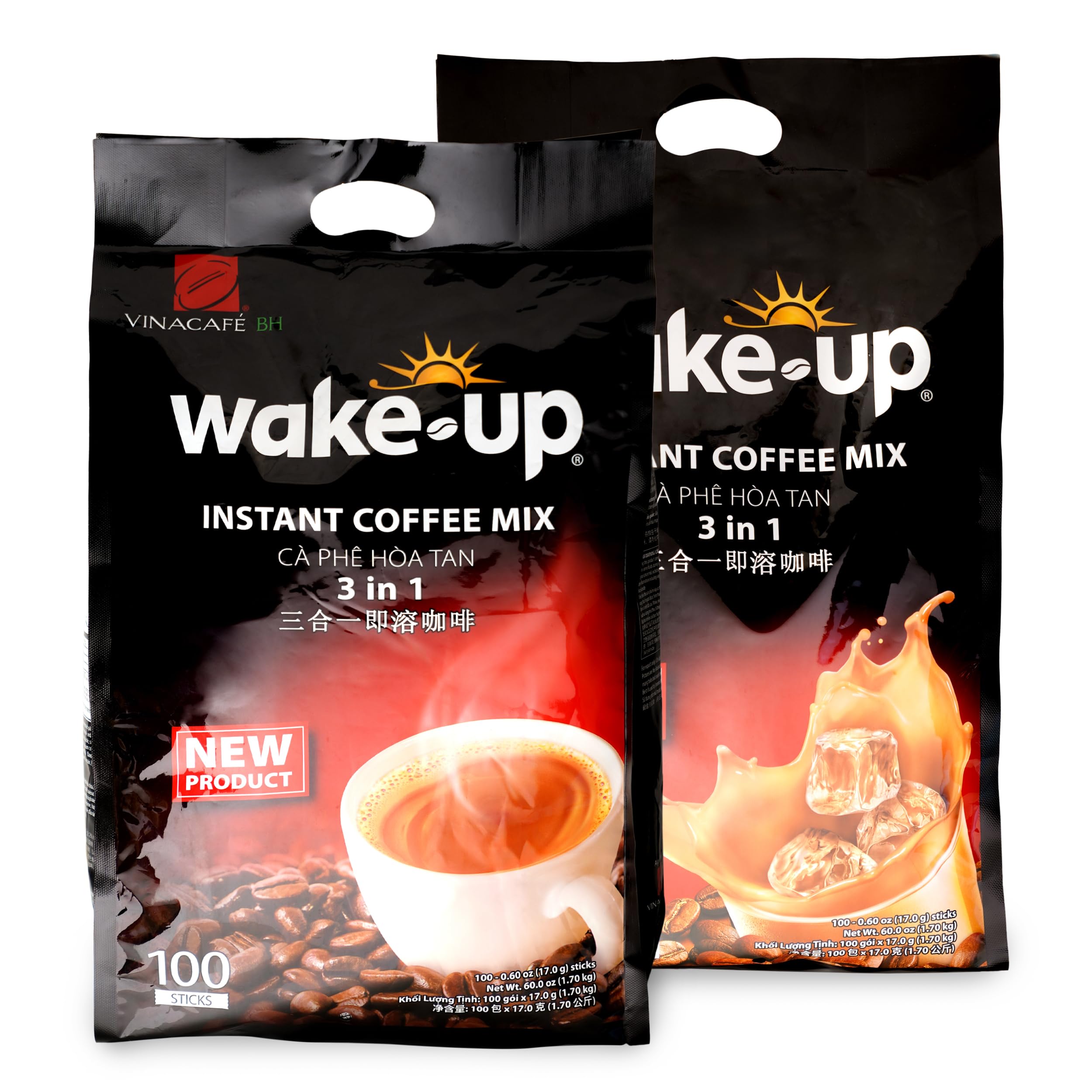 Vinacafe Premium 200 Sticks 3 in 1 Instant Wake-Up Coffee Mix, 200 Coffee Sticks Single Serves