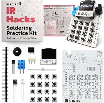 amomii IR Hacks Soldering Practice Kit for Arduino UNO, Infrared Shield | OLED Screen, 4x4 Keypad, Build a Universal Remote, Microcontroller Not Included, DIY Electronics, Teens and Adults