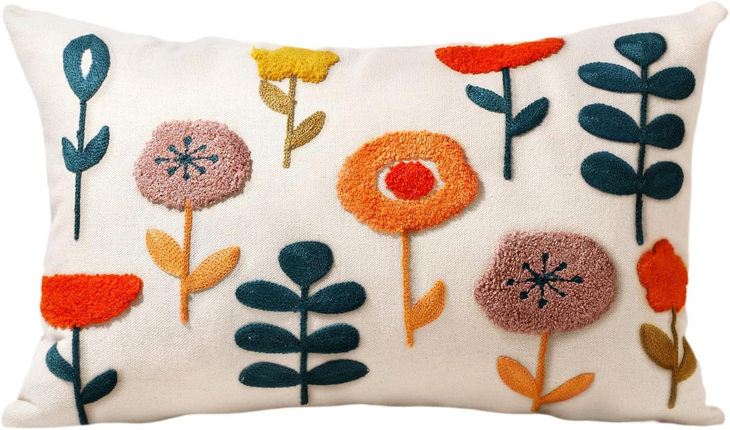 Product image of Embroidered Lumbar Pillow Covers - 20x12 Decorative Pillow Covers with Zipper Aesthetic Cute Design Boho Summer Cozy Throw Pillowcases for Living Room Couch Sofa Bed, Plants