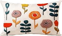 Kokaaee Embroidered Plants Lumbar Pillow Cover 20x12 - Boho Cute 3D Throw Pillowcase with Zipper for Sofa Couch Bed Living Room Decor