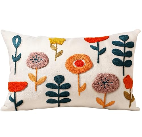 Embroidered Lumbar Pillow Covers - 20x12 Decorative Pillow Covers with