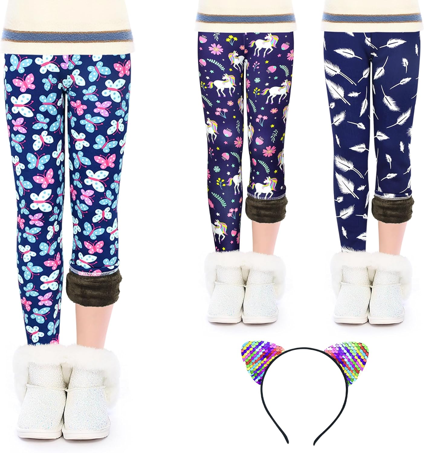 ZukoCert Girls Fleece Leggings Multipack Toddler Warm Winter Leggings for Girls in 4-10 Years Fleece Pants Girls